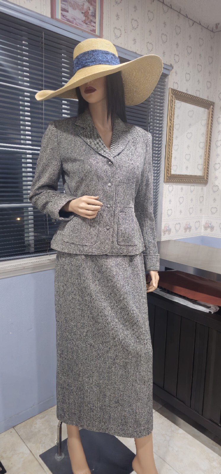 JG Hook 2pc Vintage Skirt Suit Grey