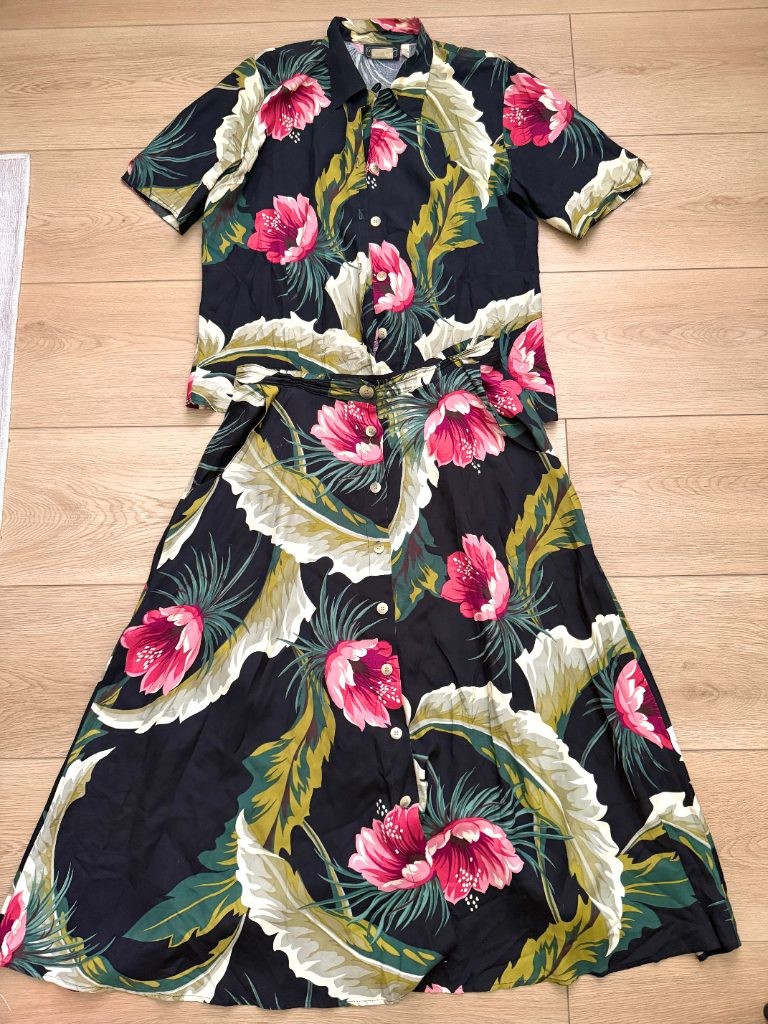 Vintage Carol Anderson Collection Tropical Floral Rayon Skirt Set 2 Piece L