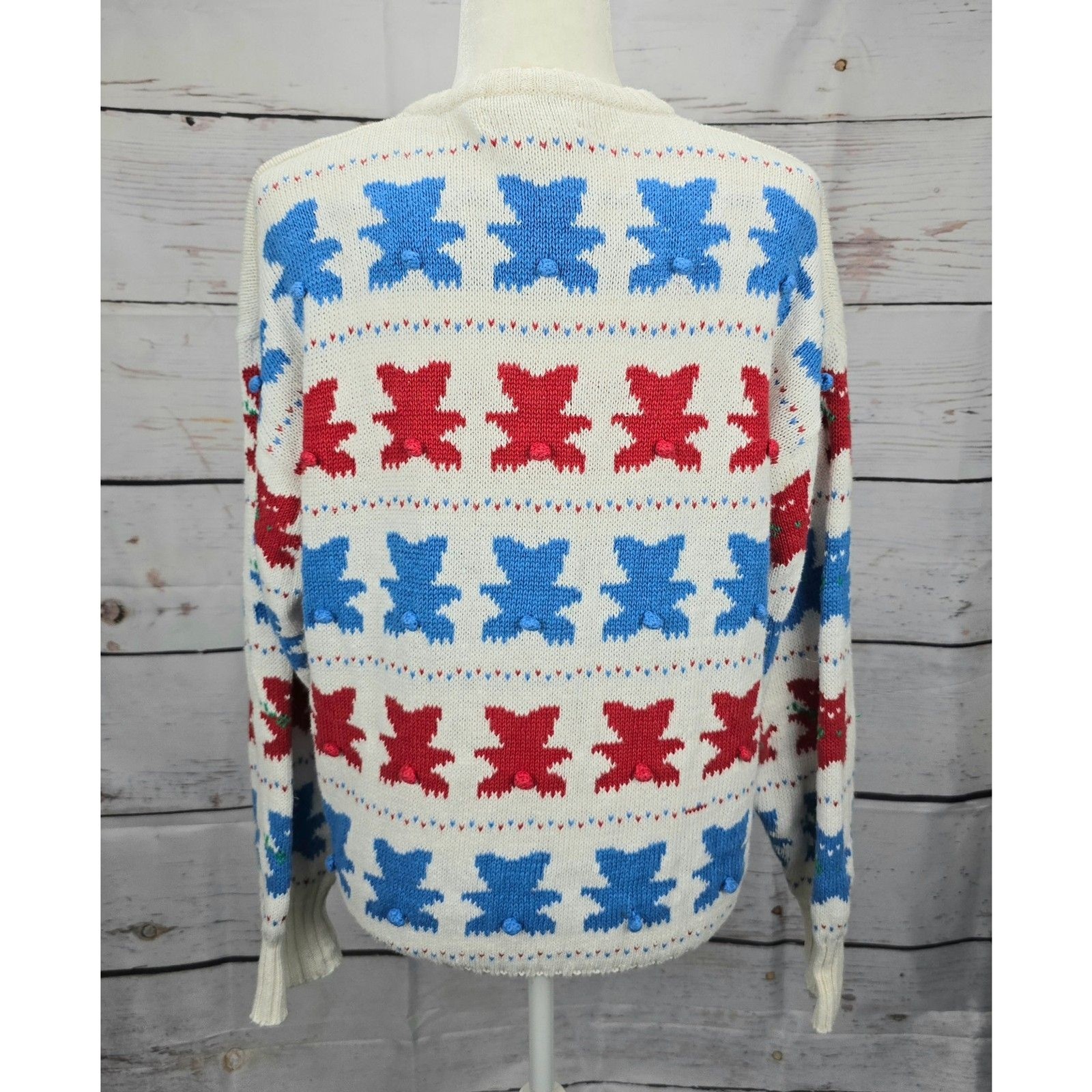 Vintage Dean’s of Scotland Women’s XL Multi-Color Teddy Bear Knit Sweater Jumper