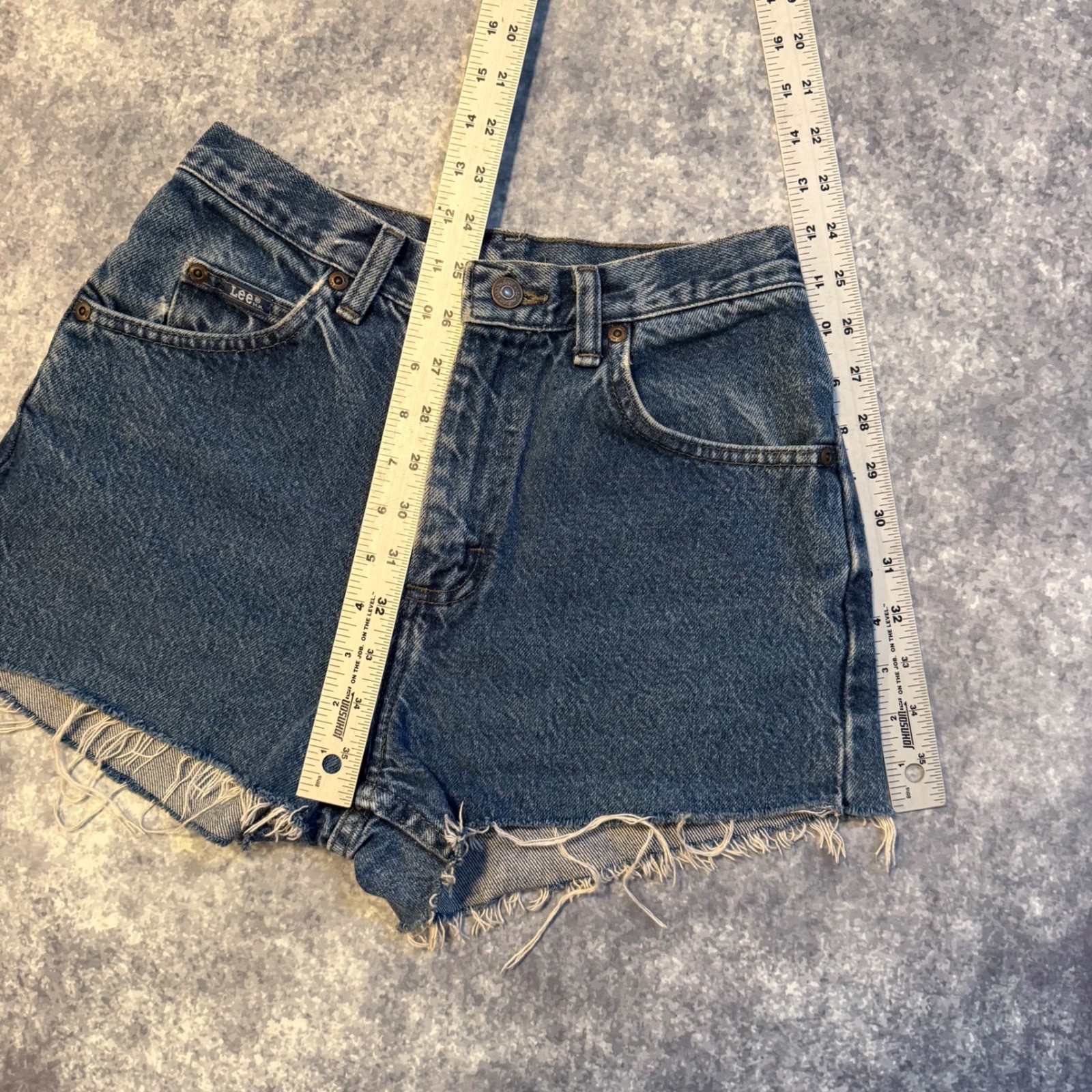 Vintage Lee High Waisted Denim Cut Off Shorts Medium Wash Blue Cotton USA Made 9