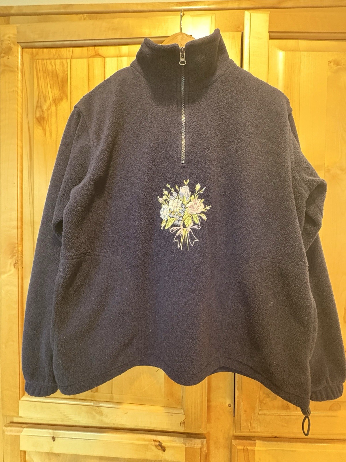Northern Reflections Vintage Blue Fleece 1/4 Zip Floral Embroidered Pockets M
