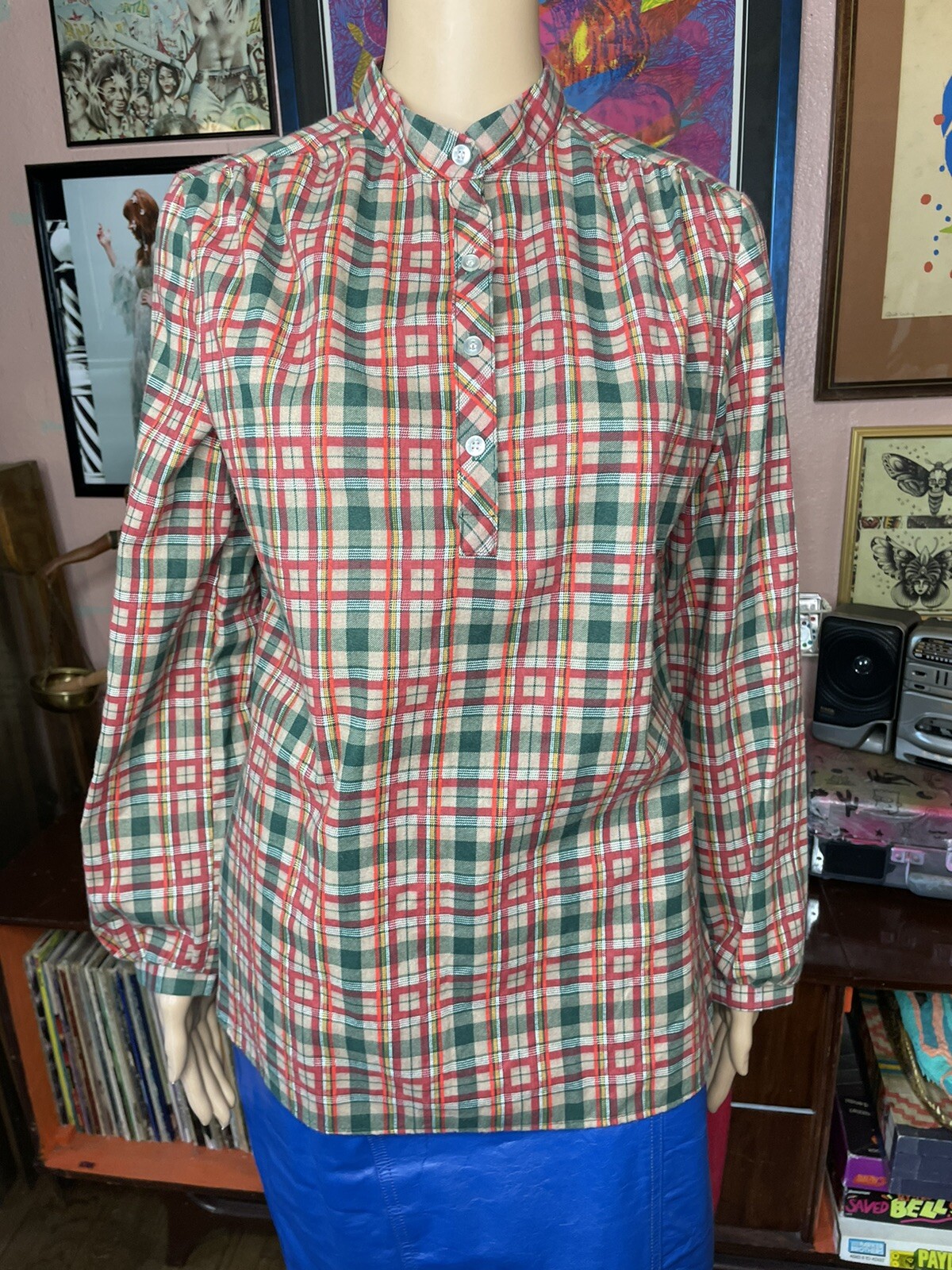1960s Lucky Winner Plaid Cotton Blouse