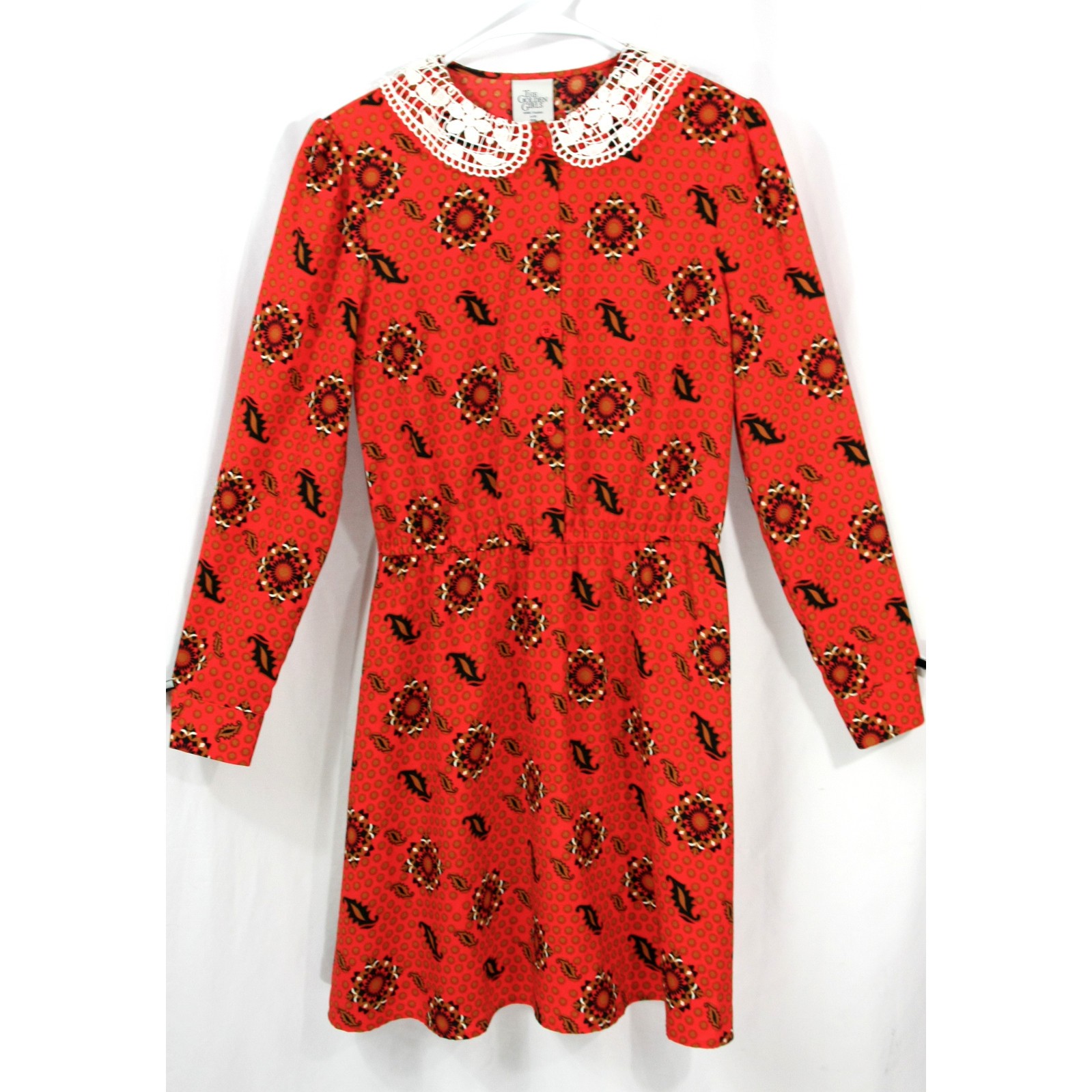 Vintage Golden Girls Floral Lace Collar Shirtwaist Dress PM 1980s Grannycore