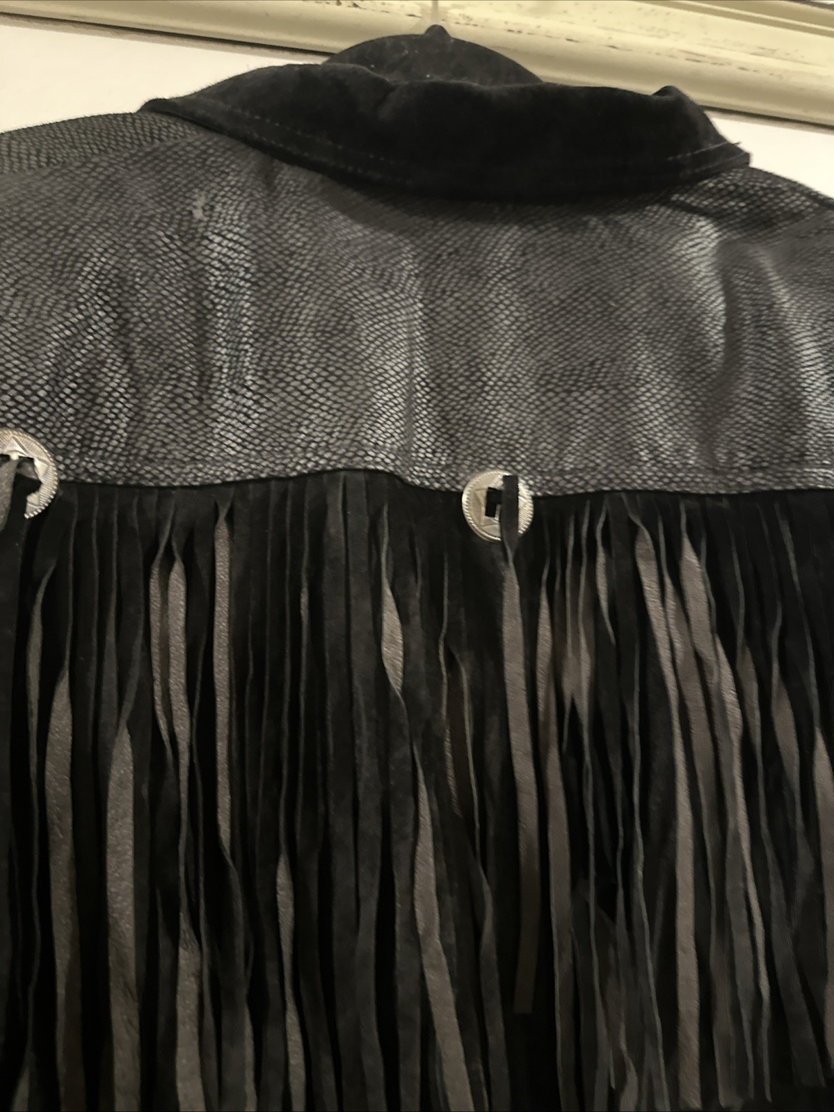 Global Identity Leather Jacket Western Rodeo Fring Black Sz L Rn 54163