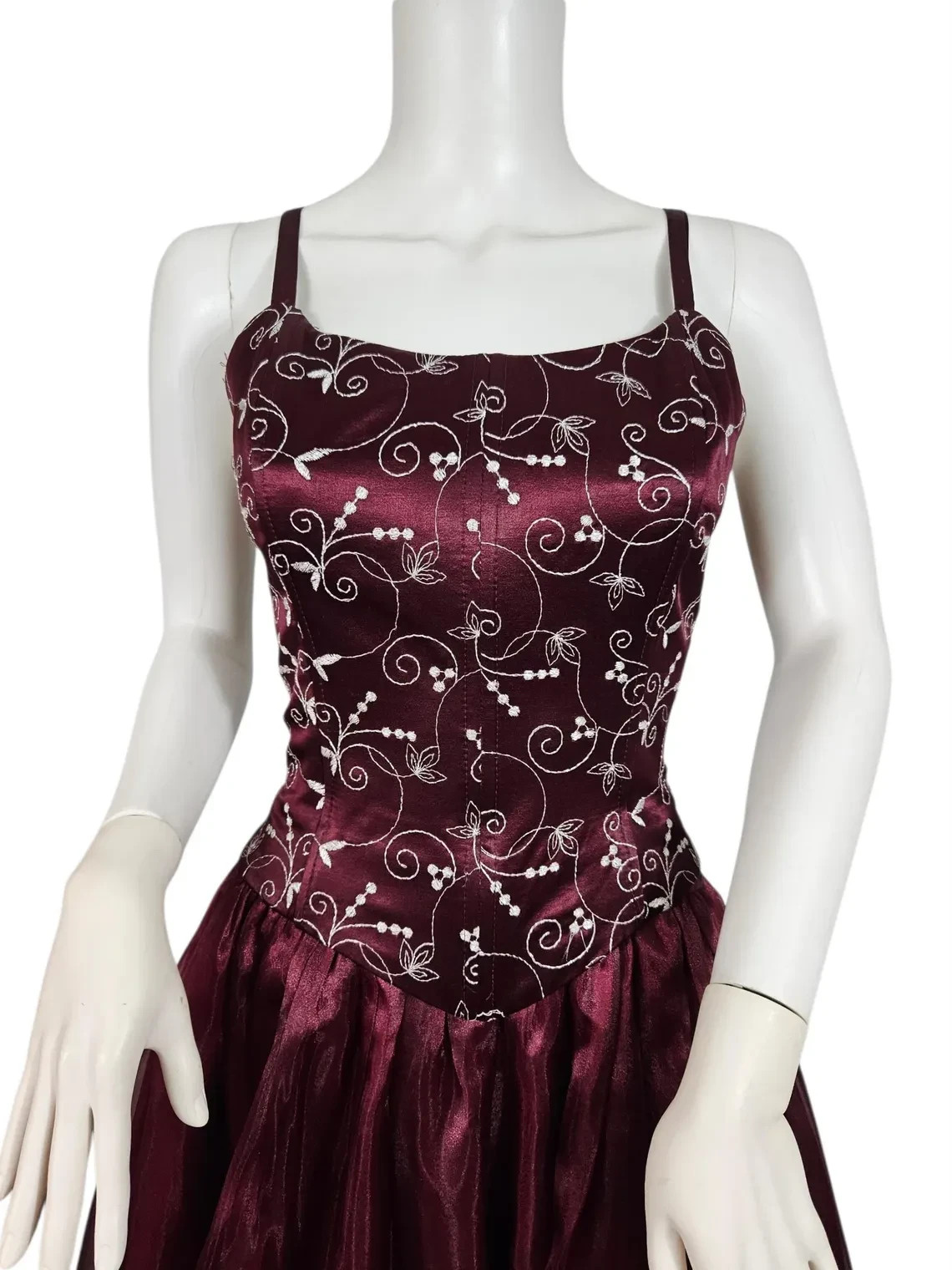 1990s Kiki Basque Waist Corset Top Burgundy Chiffon Wimsigoth Prom Dress Med