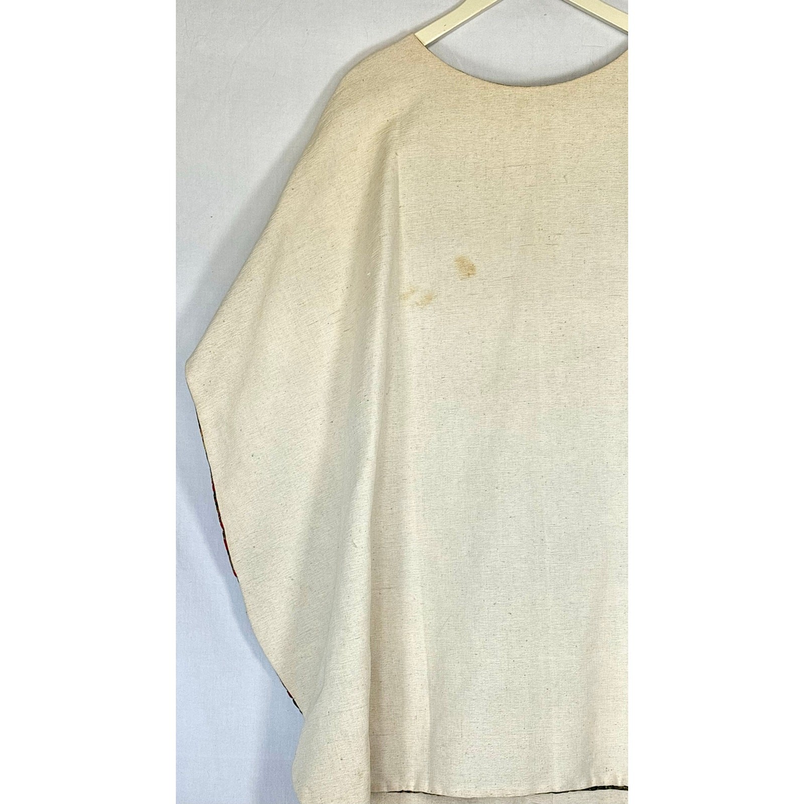 Vintage 1970s Barbara Matamoros Canvas Cape Dress African Barkcloth Print