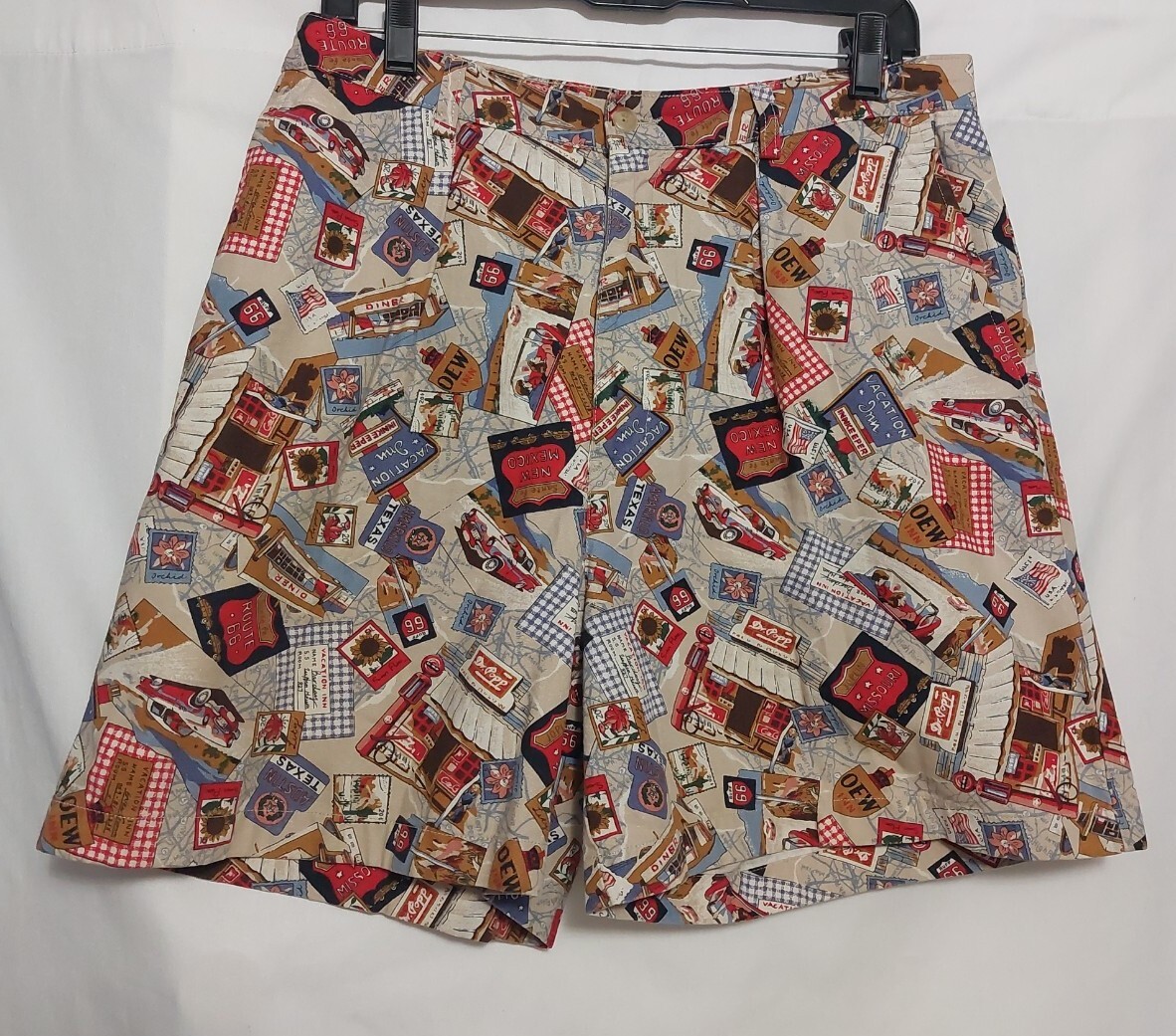 Vintage Ruff Hewn Novelity Ruff/Route 66 Pleated Shorts Road Signs & Car Size 14