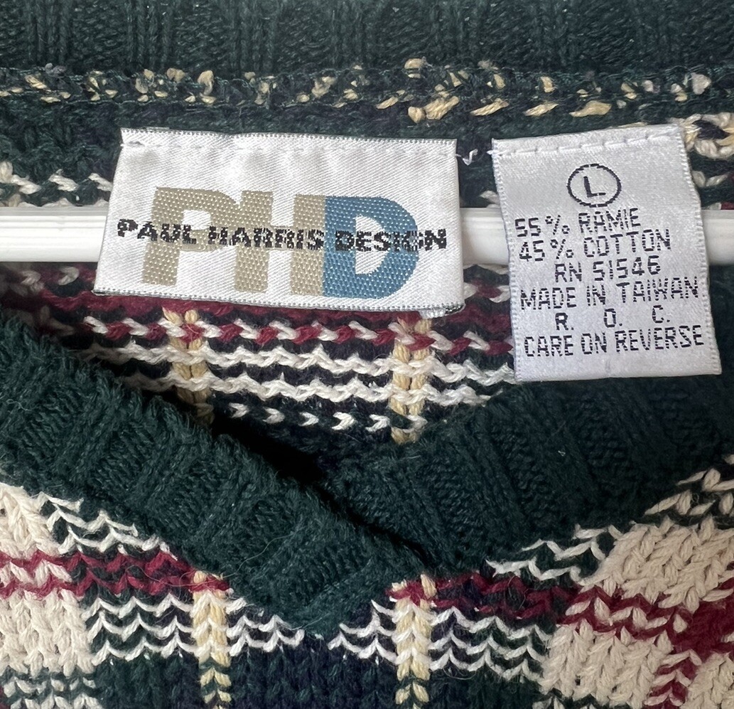 Vintage Paul Harris Knit Sweater Women’s Size Large Navy Green Cream Plaid