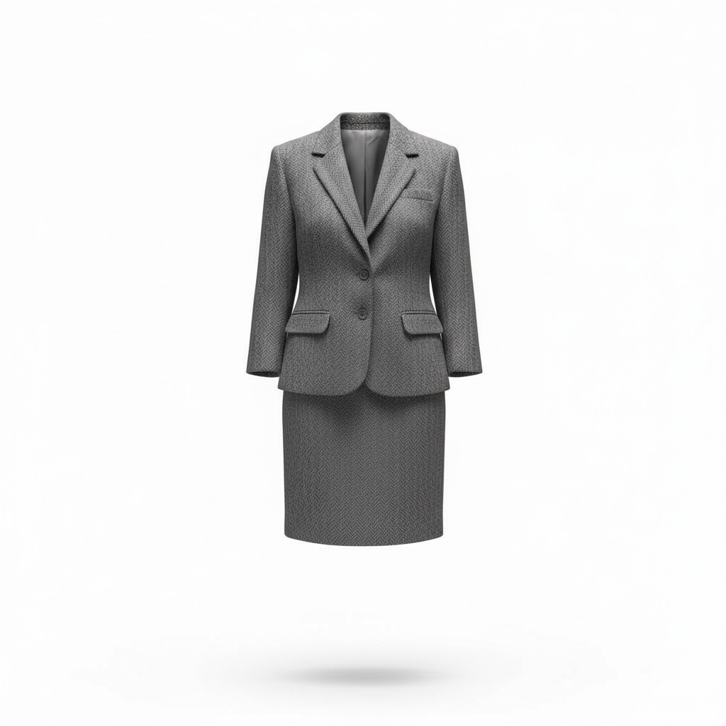 Vintage Barclay Square Gray Herringbone Wool Blend Skirt Suit Set 12 Academia
