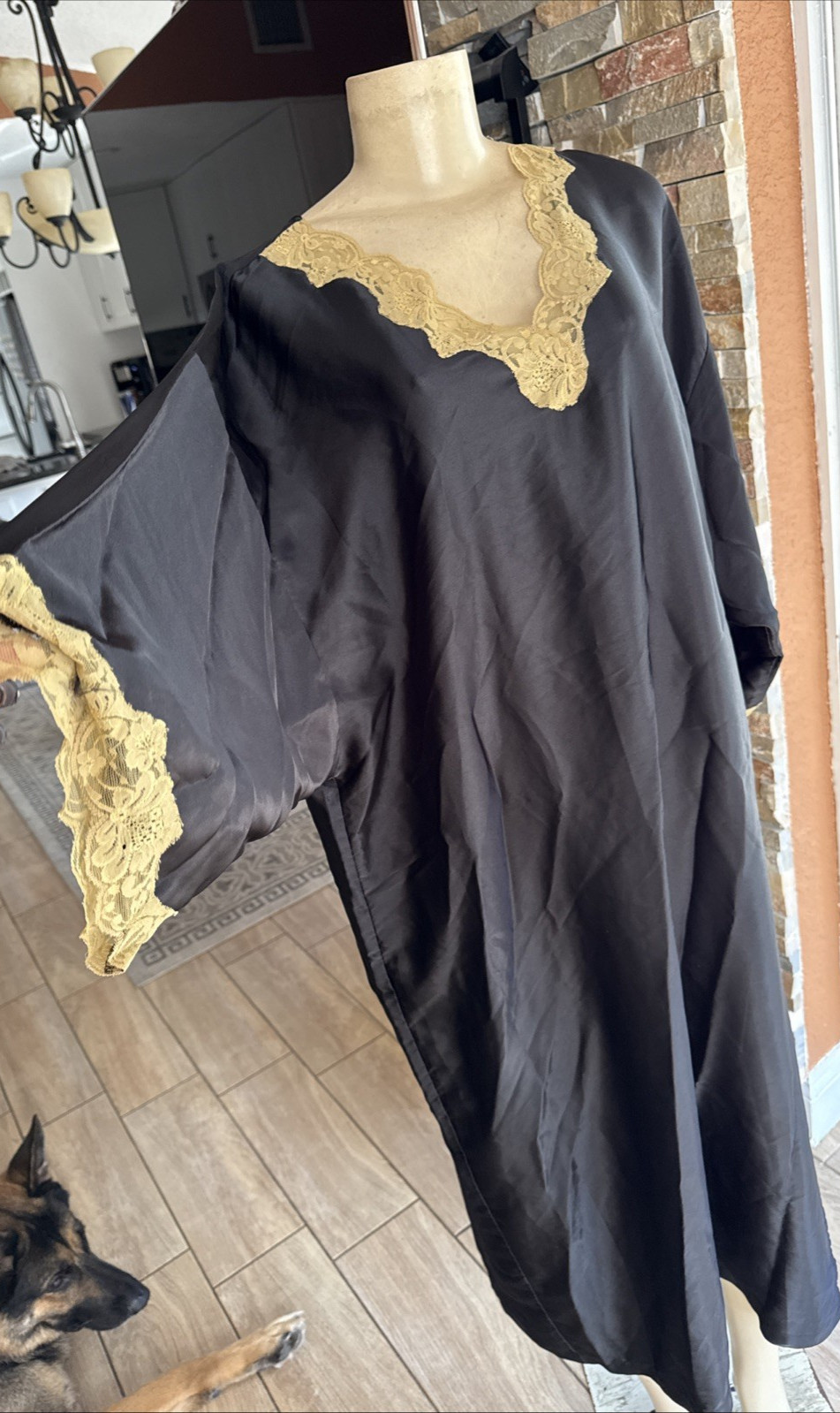 VTG JACALYN’S STUDIO Kaftan W/LACE TRIM BROWN S/M Oversized byx