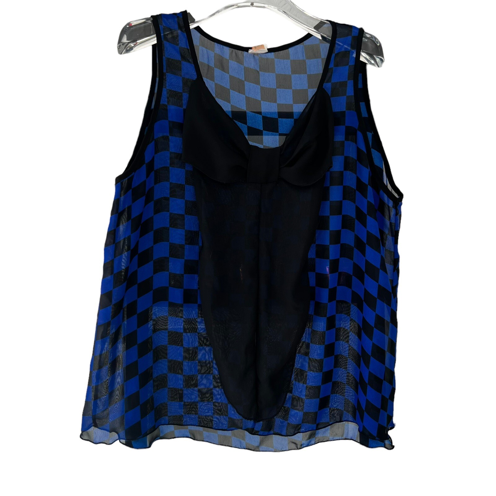 Vintage 80’s KaFé Design Blue Black Checkers Semi Sheer Camisole Large/X-Large