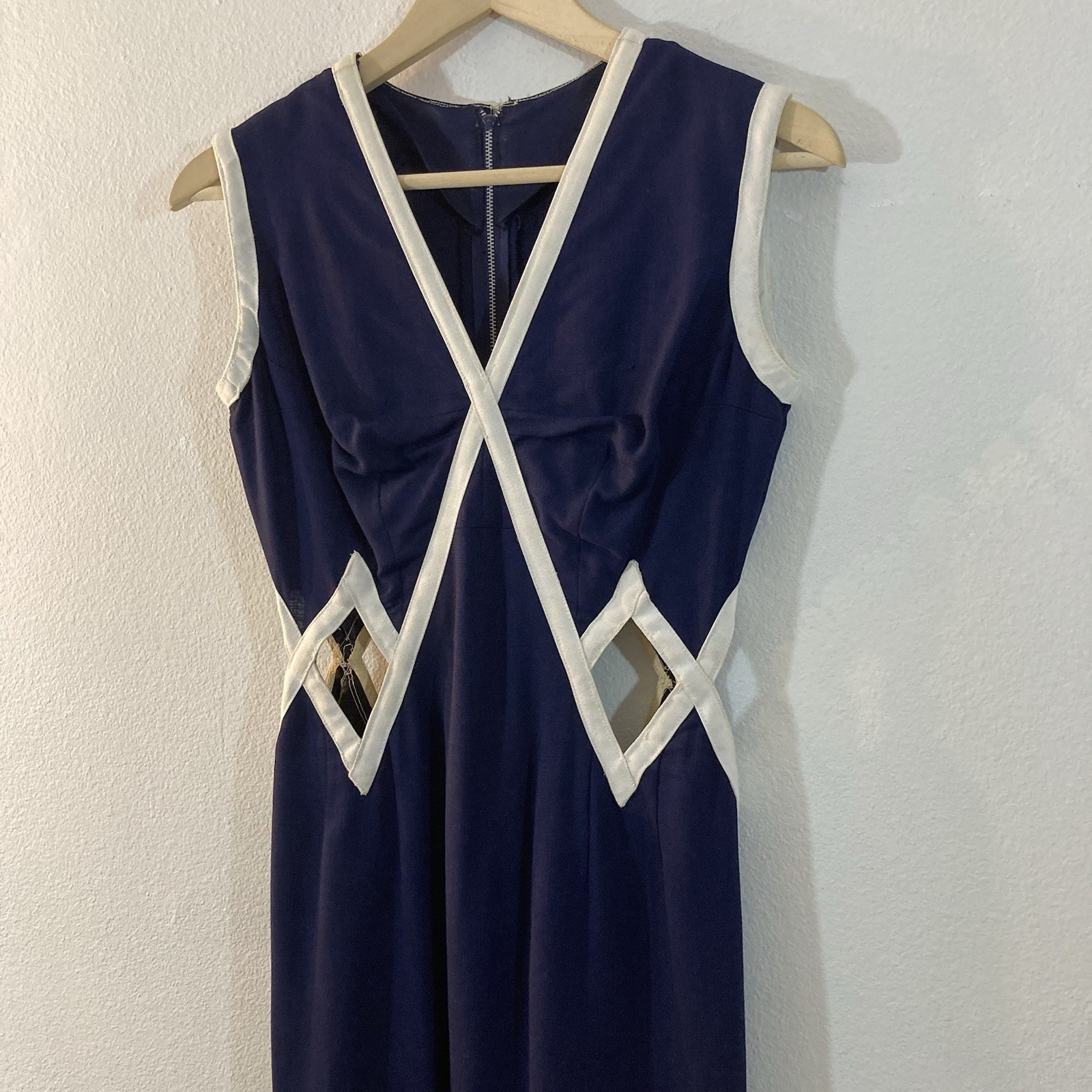 Vintage 1960’s Mod Cut Out Mini Dress Navy Blue Size Small