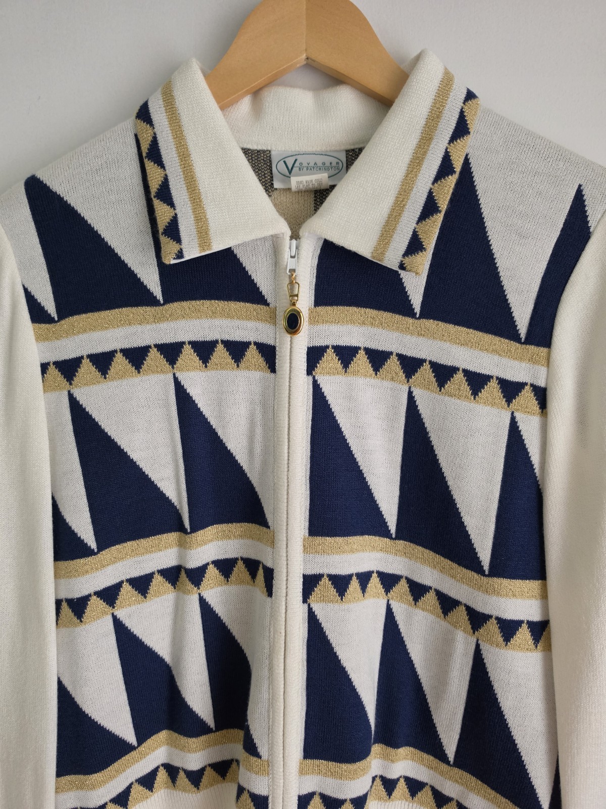 Vintage 80s Voyager by Patchington Zip Front Sweater USA Nautical Size Small