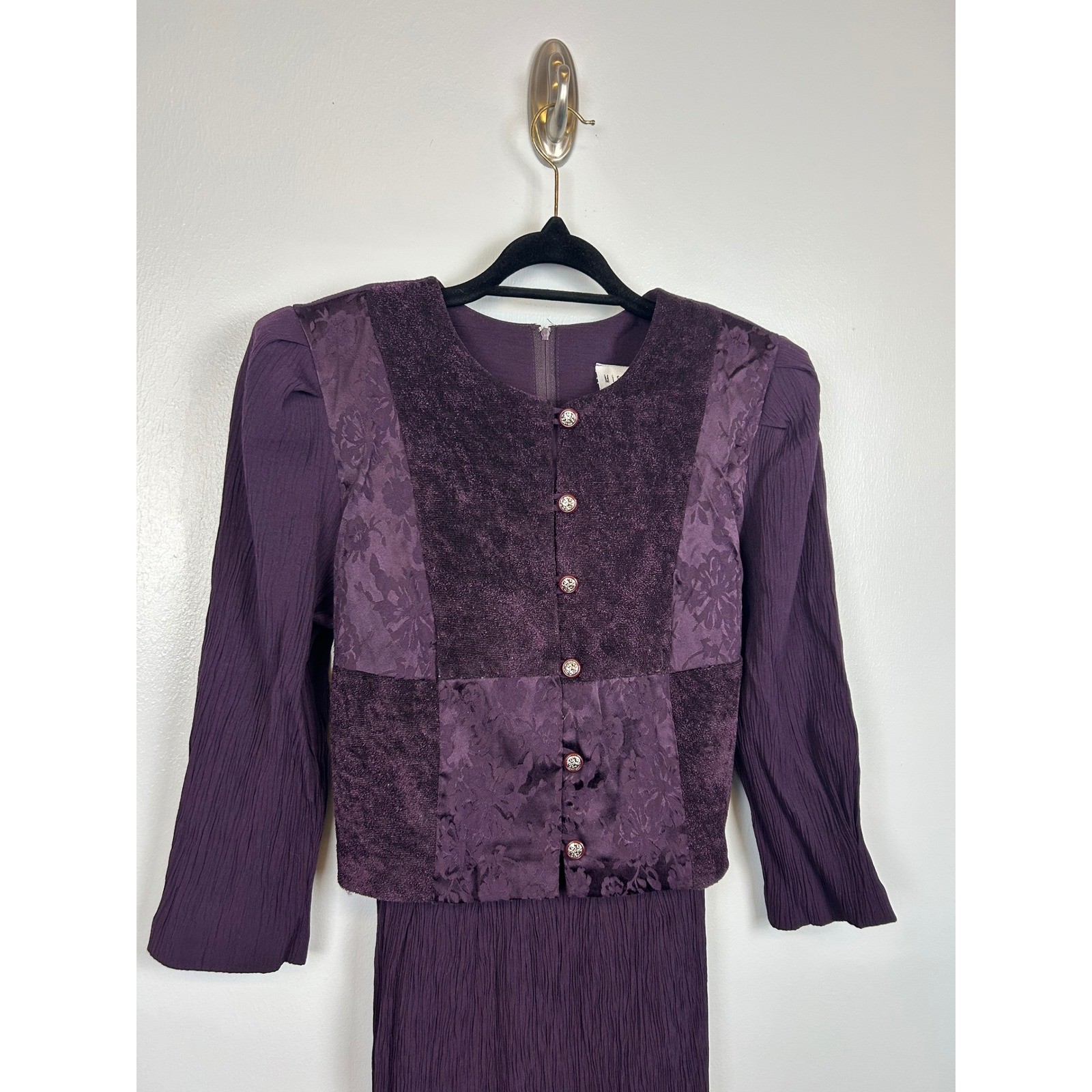 Miss Dorby Vintage 90s Purple Maxi Dress Floral Brocade Patchwork Size 12 Church