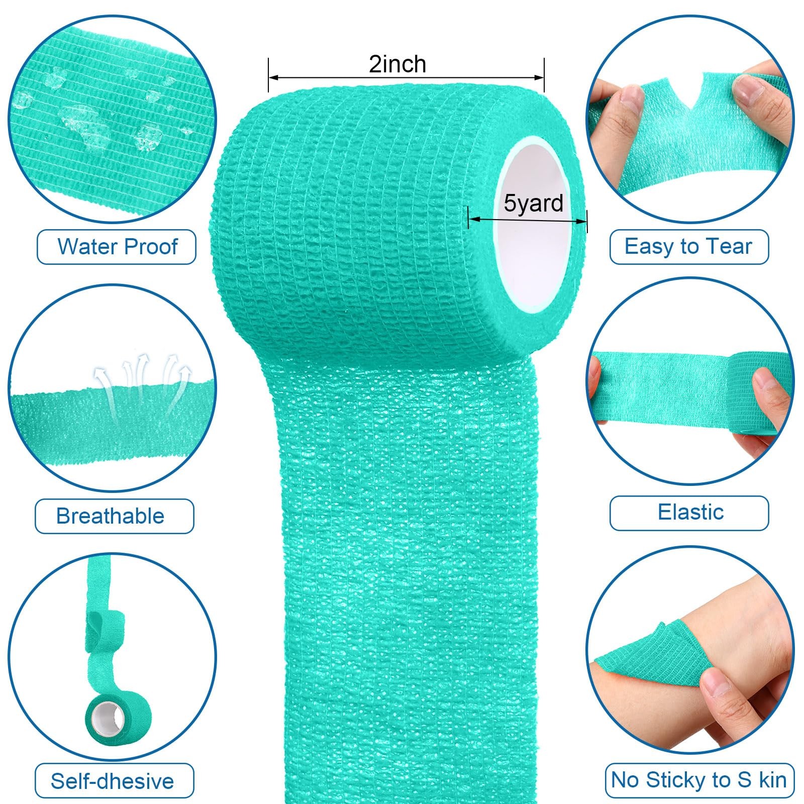 Treela 48-Pack Self-Adhesive Cohesive Bandage Elastic Athletic Tape 2″x5yds