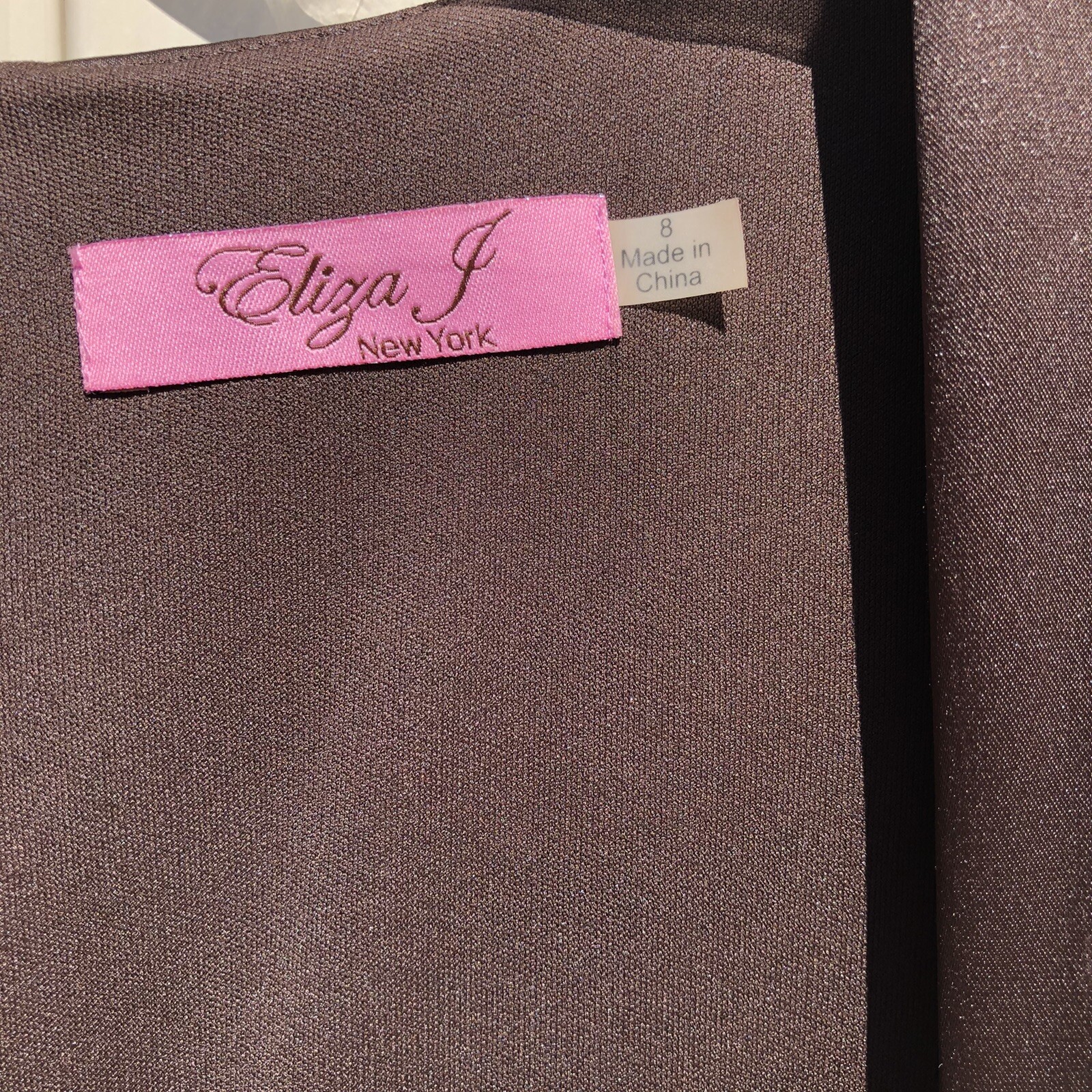 Vintage 90s ELIZA J Brown Satin Dress Size 8 Sweetheart Neckline Rhinestones