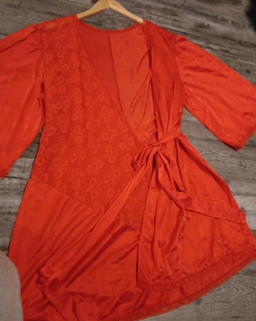 Vintage Jenelle of California Wrap Robe Top Red Bottoms Lace Pajamas Large Tall
