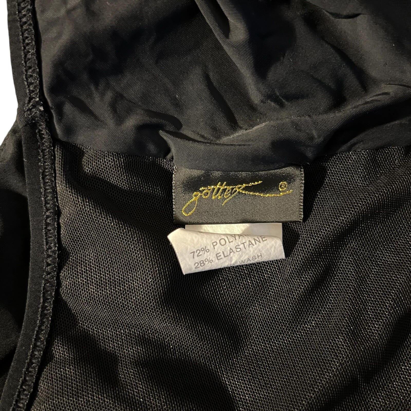 Vintage Gottex Swimsuit Black Gold Sunburst Size 16 Retro 80s Swimwear