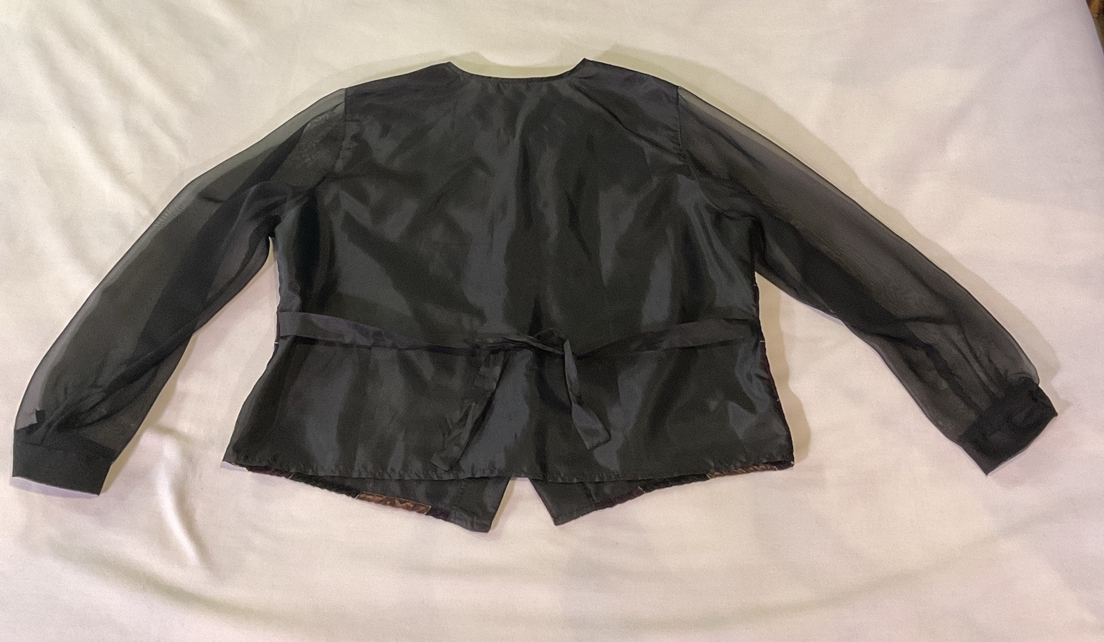 Vtg 90’s Bedford Fair Multicolor Velvet Patchwork Blouse Sheer Sleeves Sz 16P