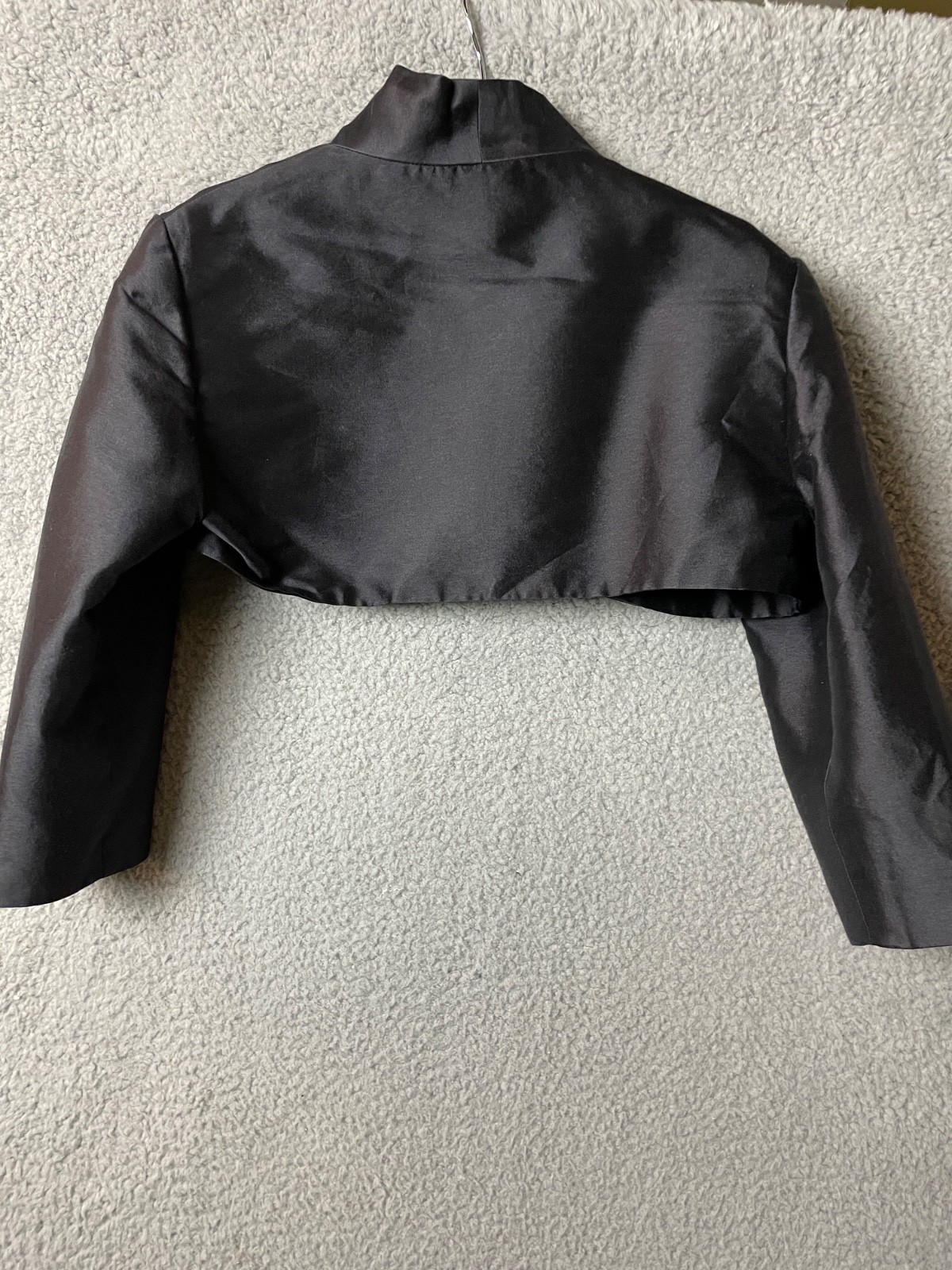 Vintage Rose Taft Couture Evening Gown Bolero Jacket 10 Black Silk Formal Gala