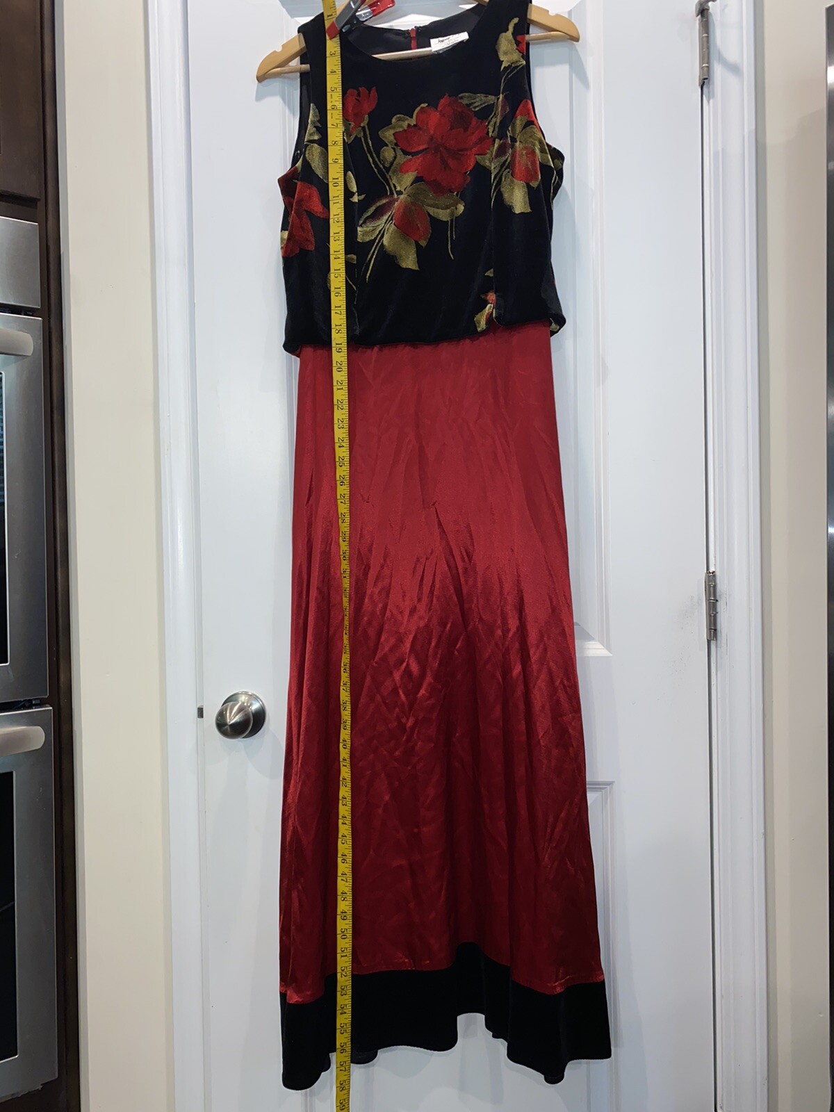 Vintage Jeffery + Dara By Tom Barra Red And Black Velour Floral Dress Gown 10 P