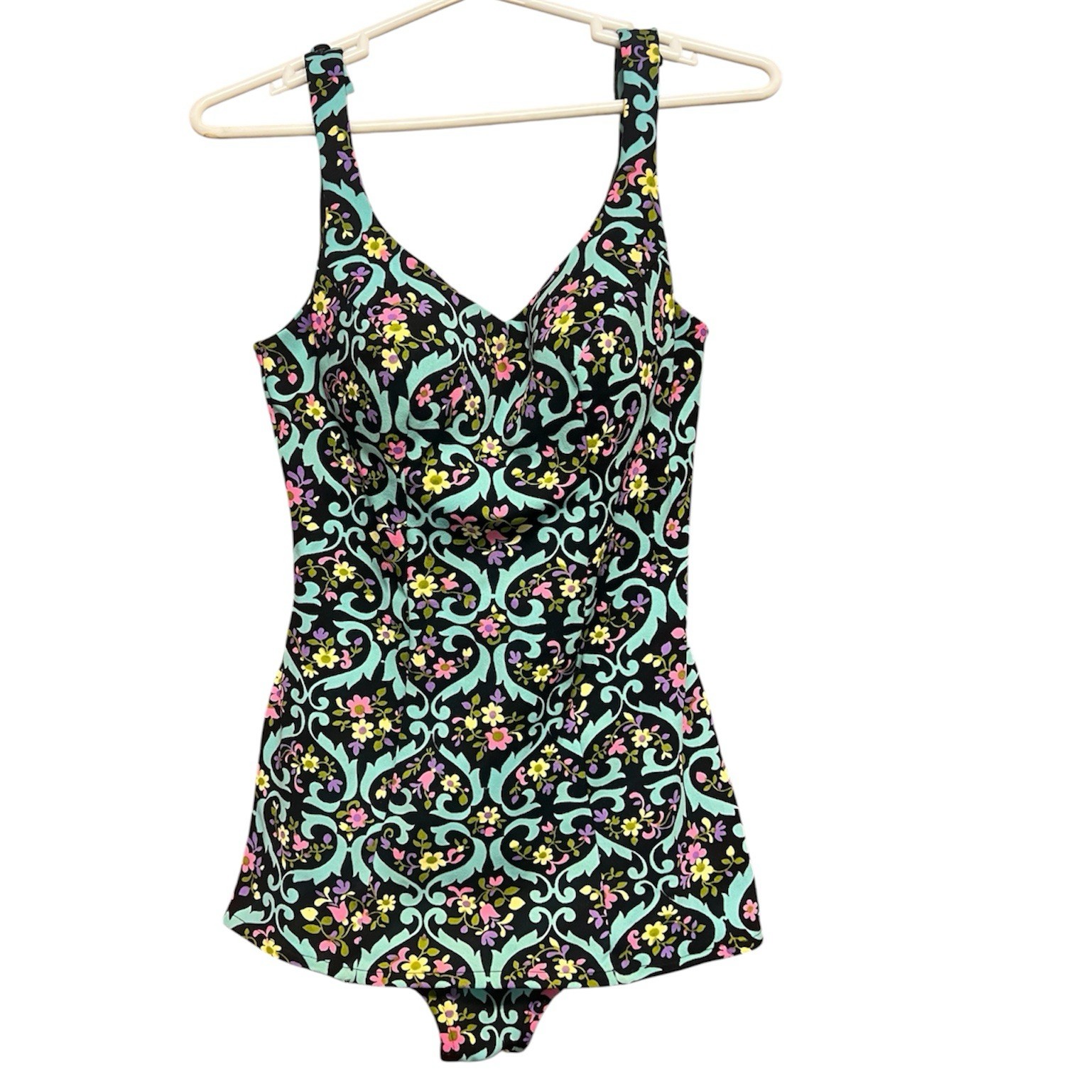 Vintage 50’s 60’s Rose Marie Reid Swimsuit Dare Back Black Blue Pink Floral