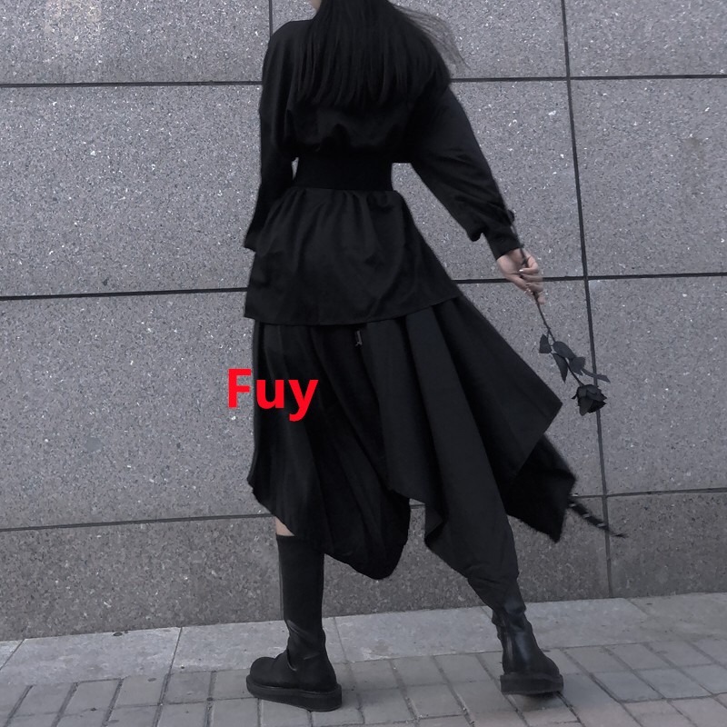 2025 Vintage Women’s Shirt Asymmetrical Yamamoto Dark-Style Maxi Dress Set