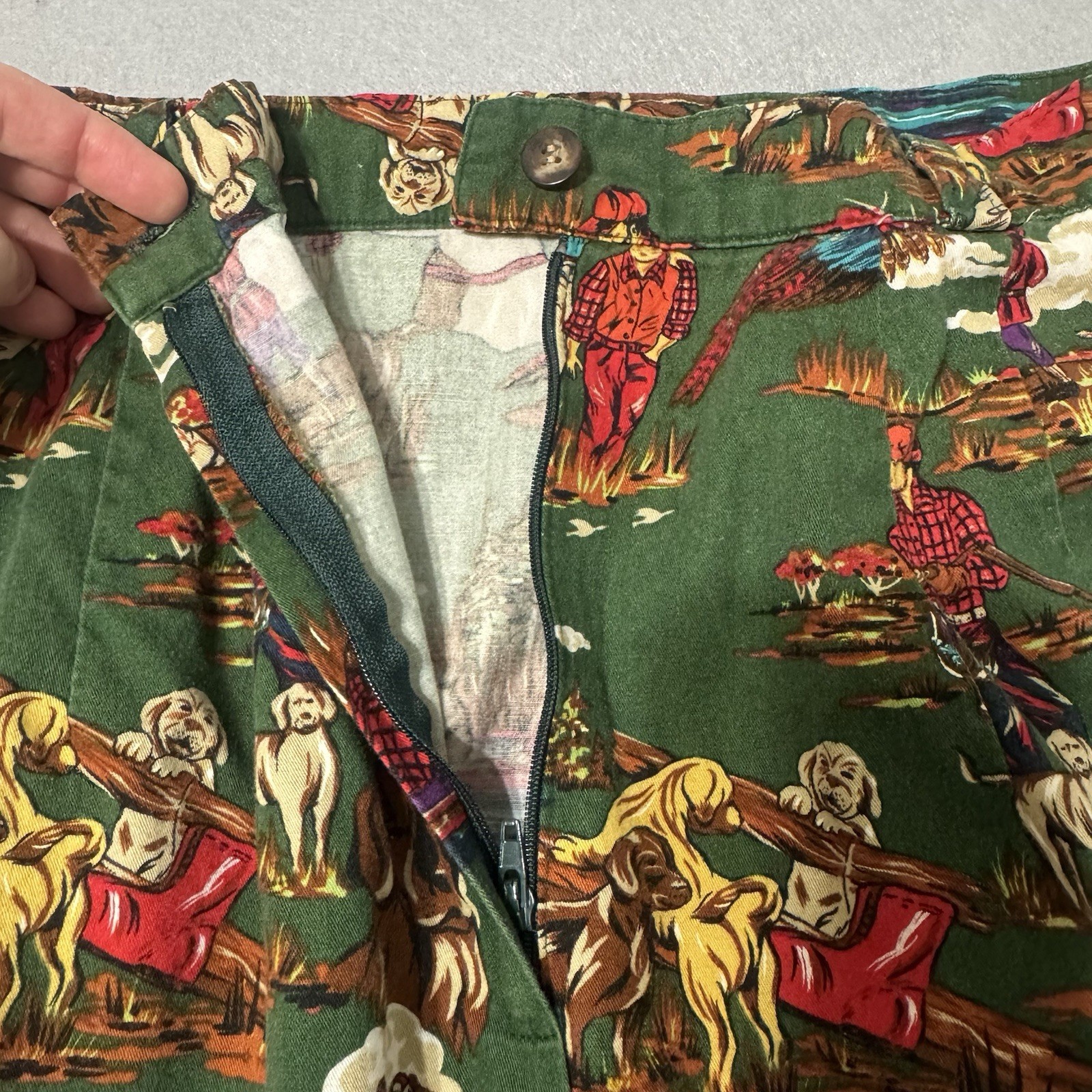Vintage Skirt Small Sharon Young Hunting Dogs Green Pencil