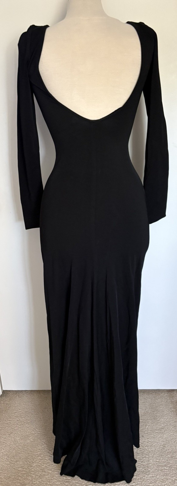 Tadashi Vintage Maxi Dress 90s Black Rhinestones Plunge Accent Evening Dress S