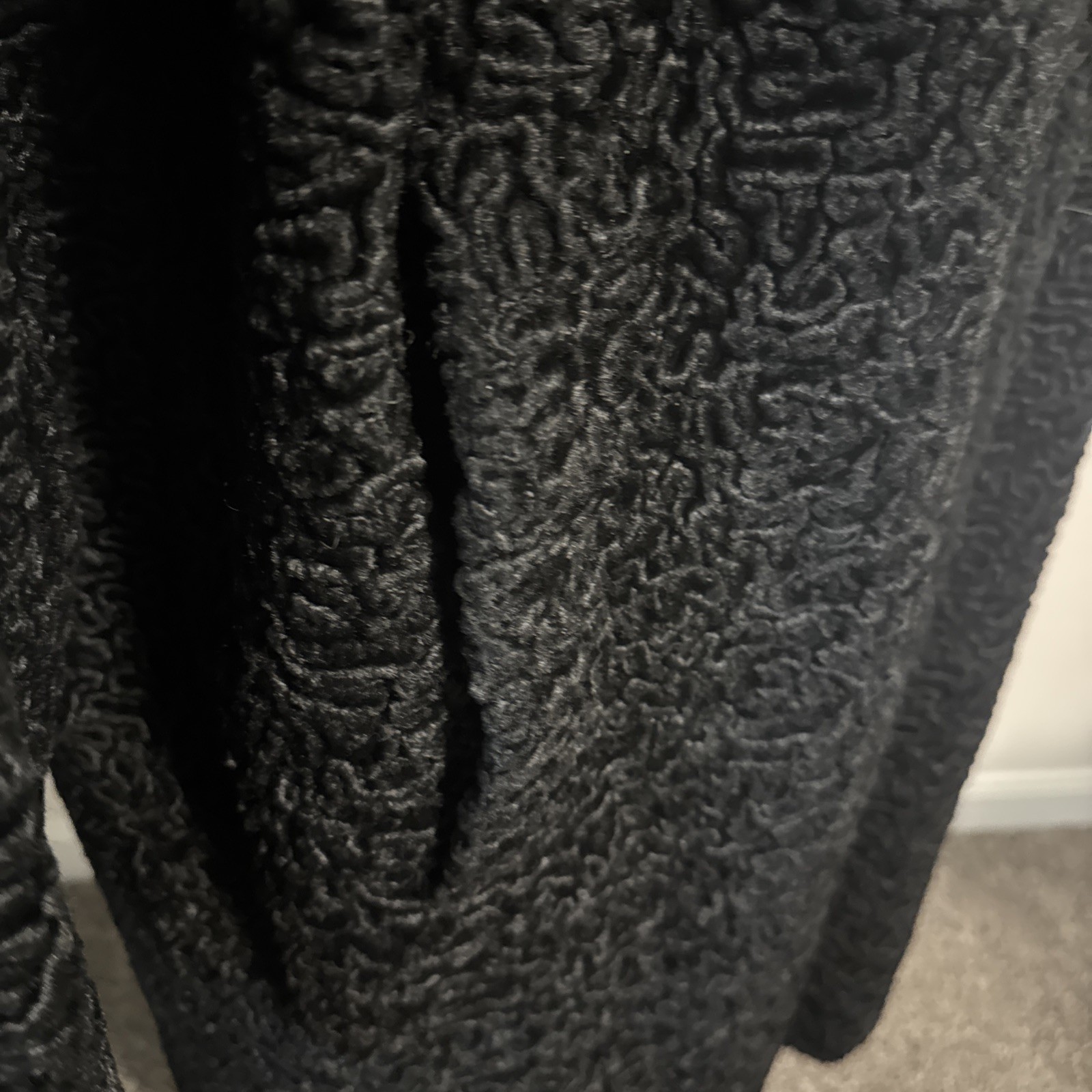 Vtg 50’s Astrakin Black Curly Persian Lamb Wool Swing Coat Mink Collar France L