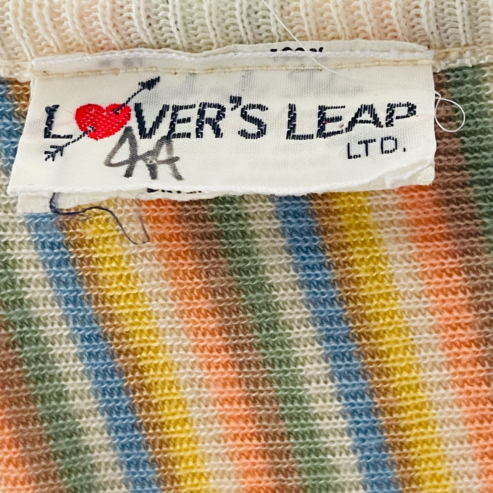Vintage 1970s Lover’s Leap Ltd. Striped Knit Short Sleeve Top w Bamboo Buttons