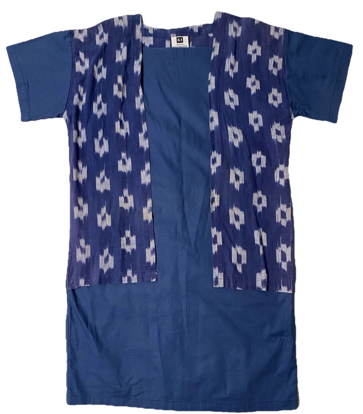 Vintage Kasuri Hawaii Japanese Kasuri Ikat Tunic Shift Dress Blue Cotton S or M