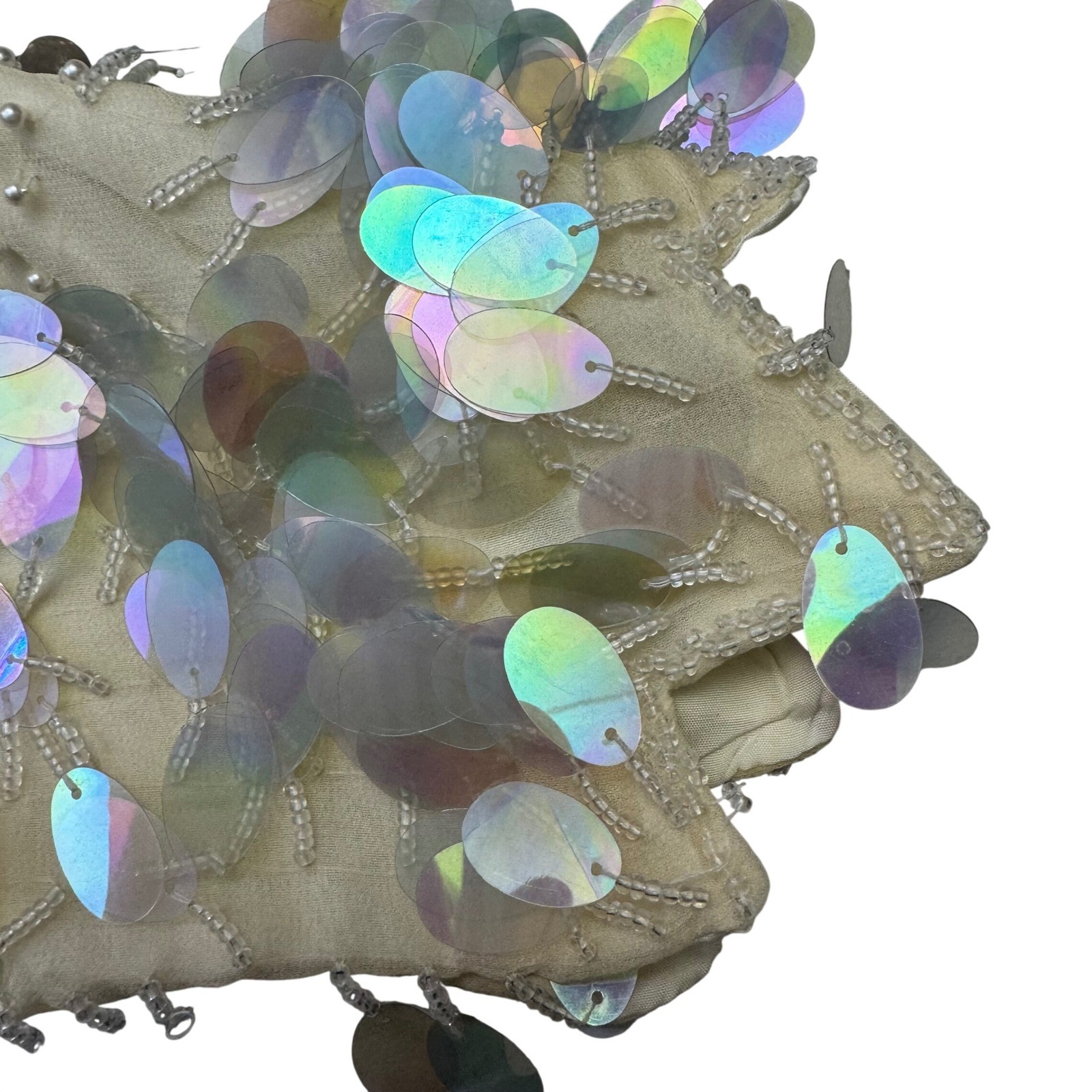 VTG Nina Raynor Top Small AMAZING 100% Silk Iridescent Sequin Beaded Mermaidcore