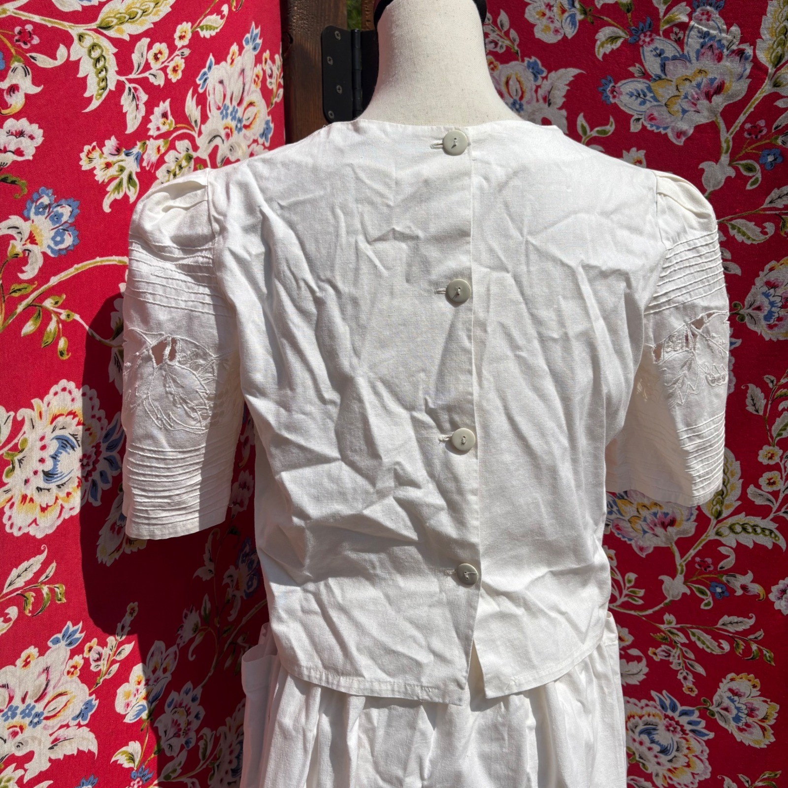 Vintage 2 Piece Ivory Whimsy Coastal Cowgirl Prairie Skirt+Blouse Set Size S-M