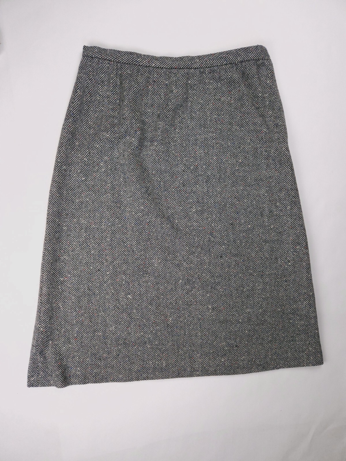 Century Of Boston Vintage Tweed Herringbone Wool Skirt Black White Medium