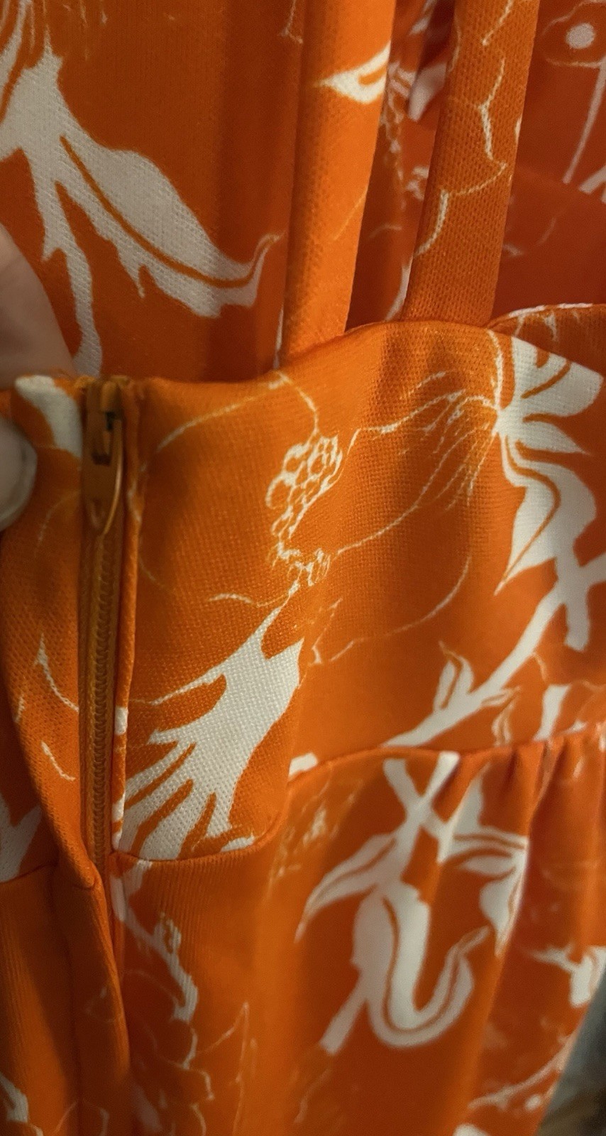 VTG 60s Lou-Ette California Mod Maxi Dress Halter Orange Floral Bombshell 5/6