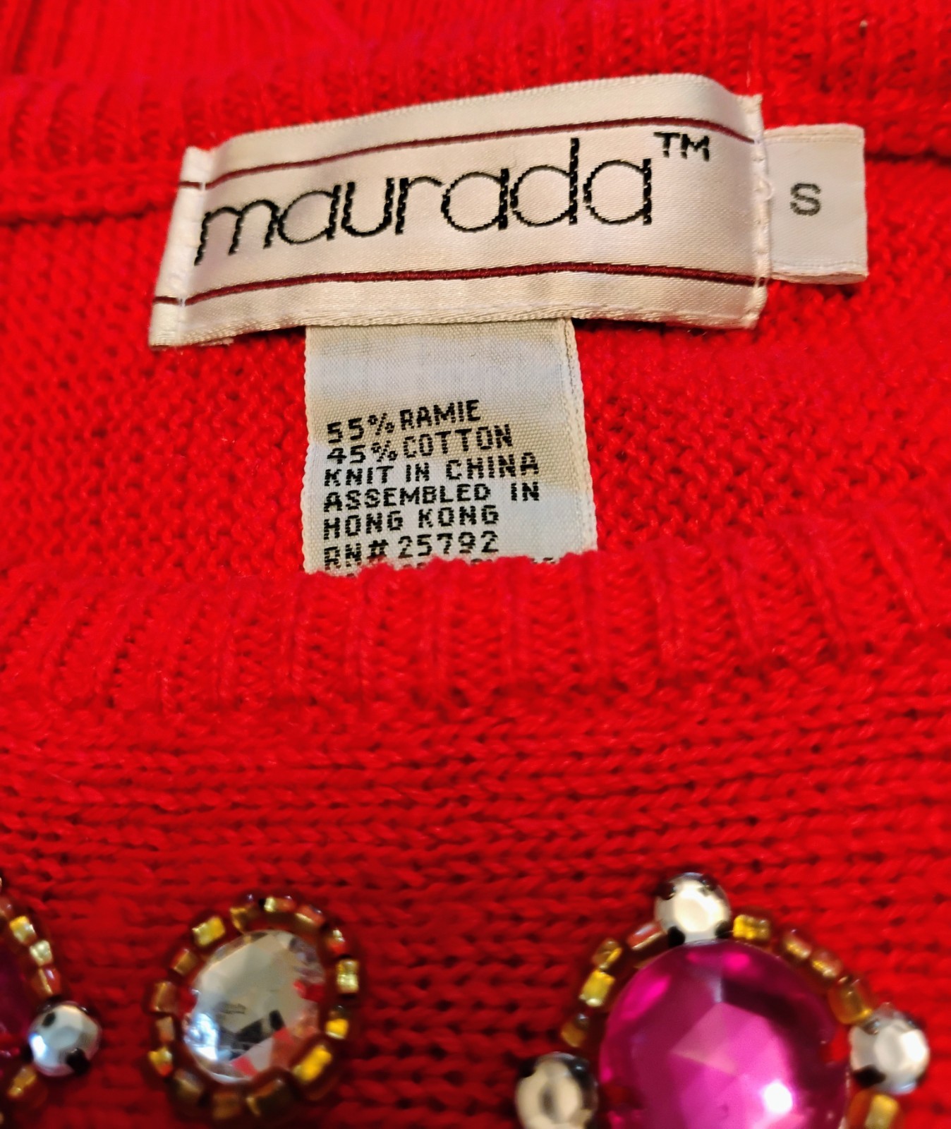 VTG 80’s „Maurada” Candy Apple RED Bejeweled & Beaded Sweater S