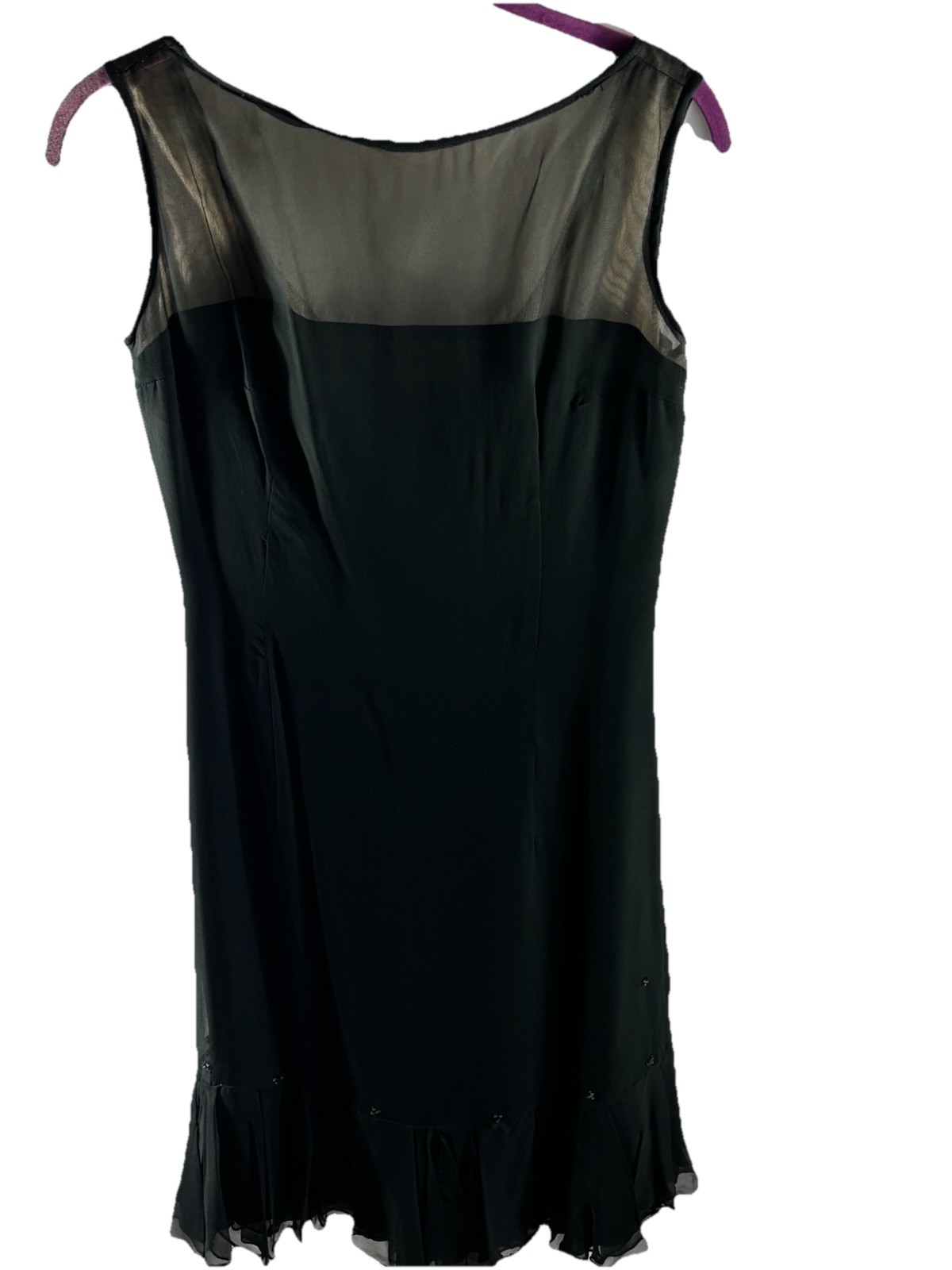 Carol Craig Cocktail Dress Black Crepe Size 10 Lined Ruffle Rhinestones VTG READ