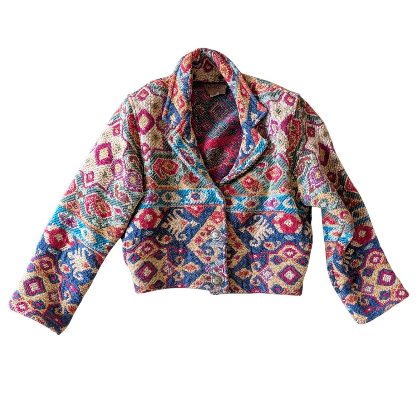 Vintage Paint Pony Cropped Tapestry Jacket Southwestern Cotton Woven- Medium
