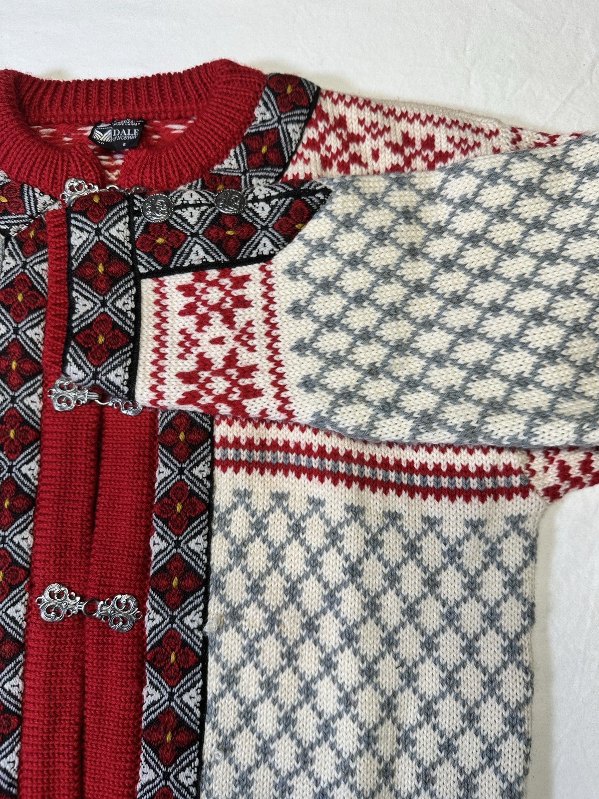 Dale of Norway Wool Cardigan Sweater Red White Nordic Knit Size S