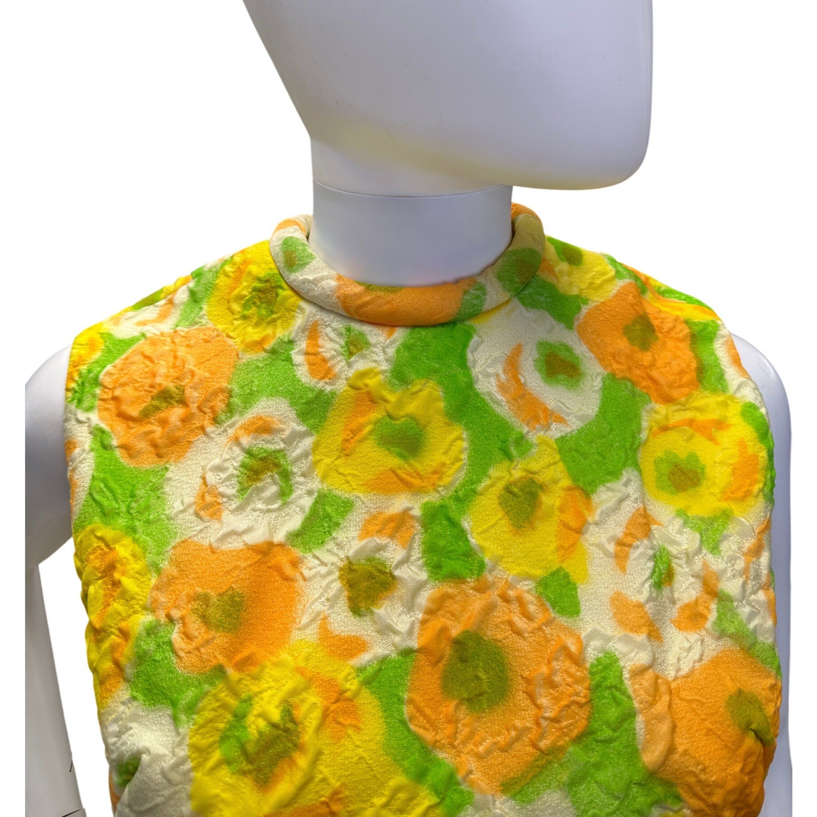 Vintage 60s Sleeveless Mod Floral Shift Dress A Line Quilted High Neck NOS JS