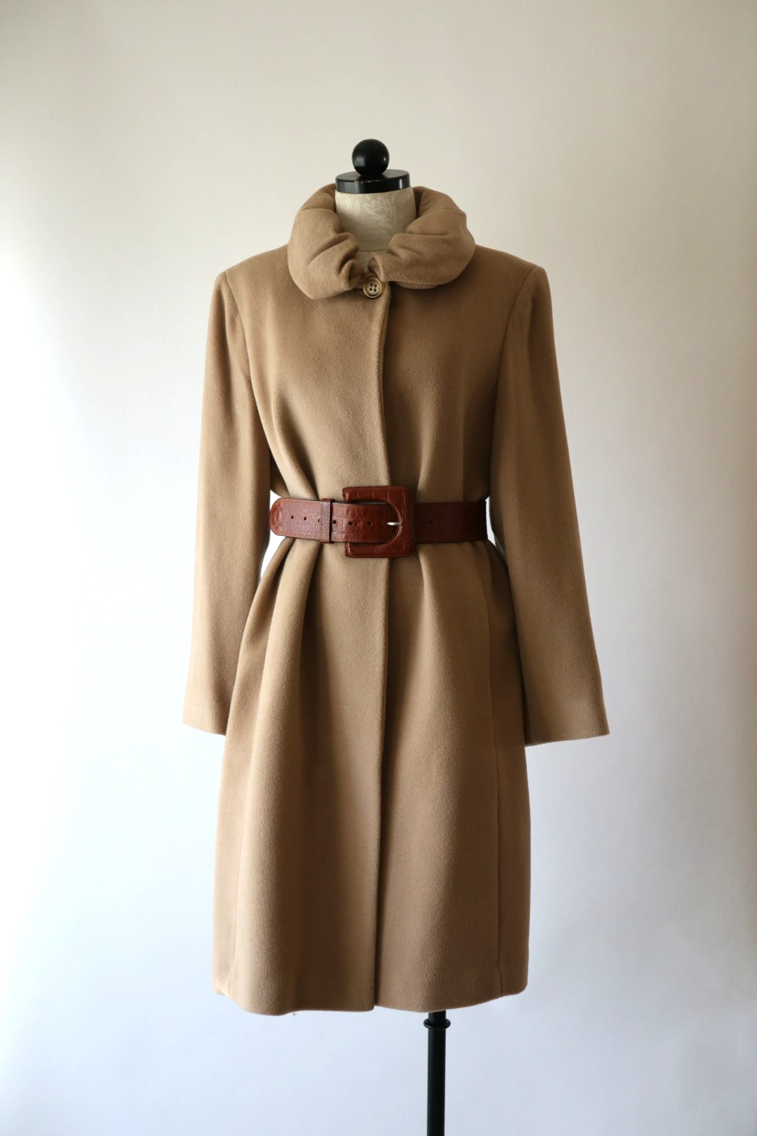 90s Oscar De La Renta Beige Soft Wool Alpaca Minimalist Long Coat Women L XL