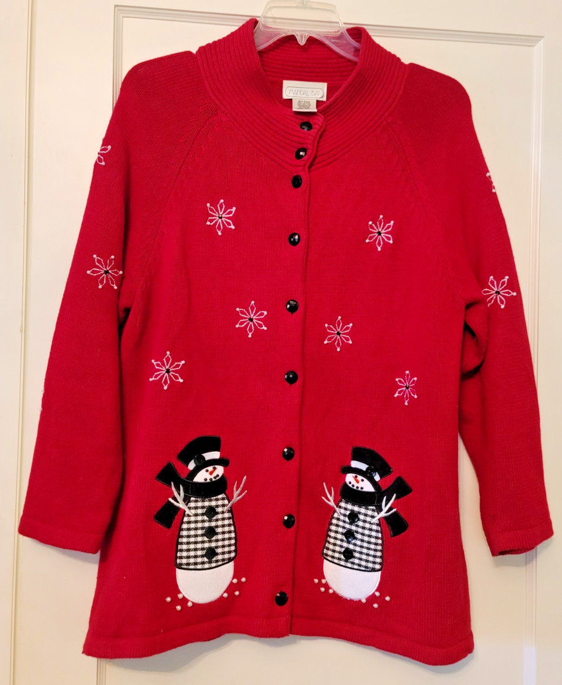 VTG XXL Women’s Christmas Knit Sweater Mandal Bay Red with Applique Snowmen