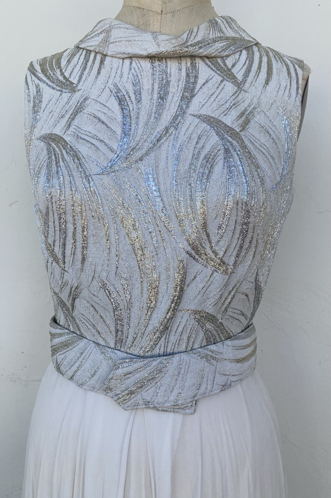 Vintage Elinor Gay Silver Threads with Cream Skirt Cocktail Dress