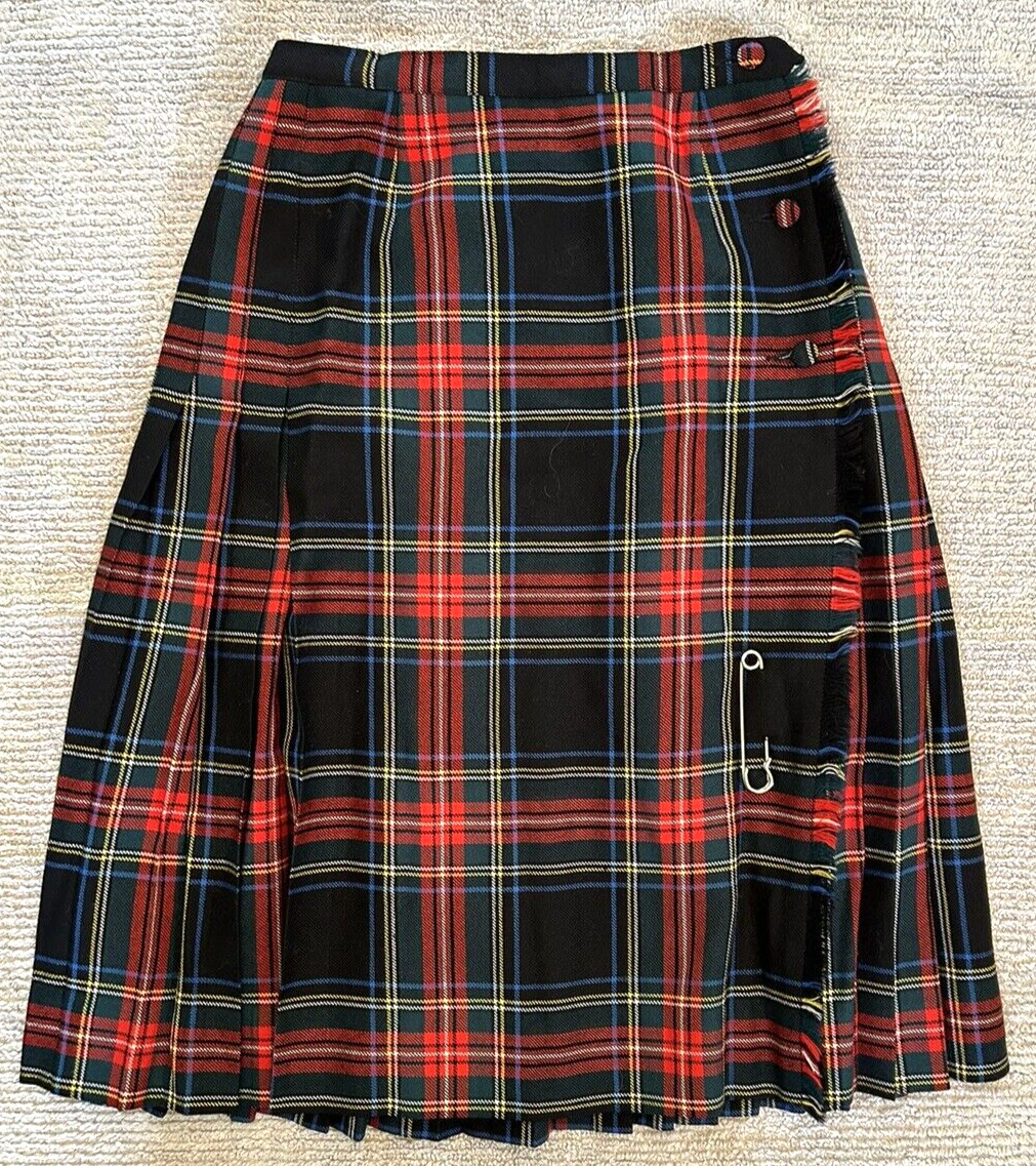 Vintage (1976) Aljean Pleated Red and Black Tartan Pure Wool Stewart