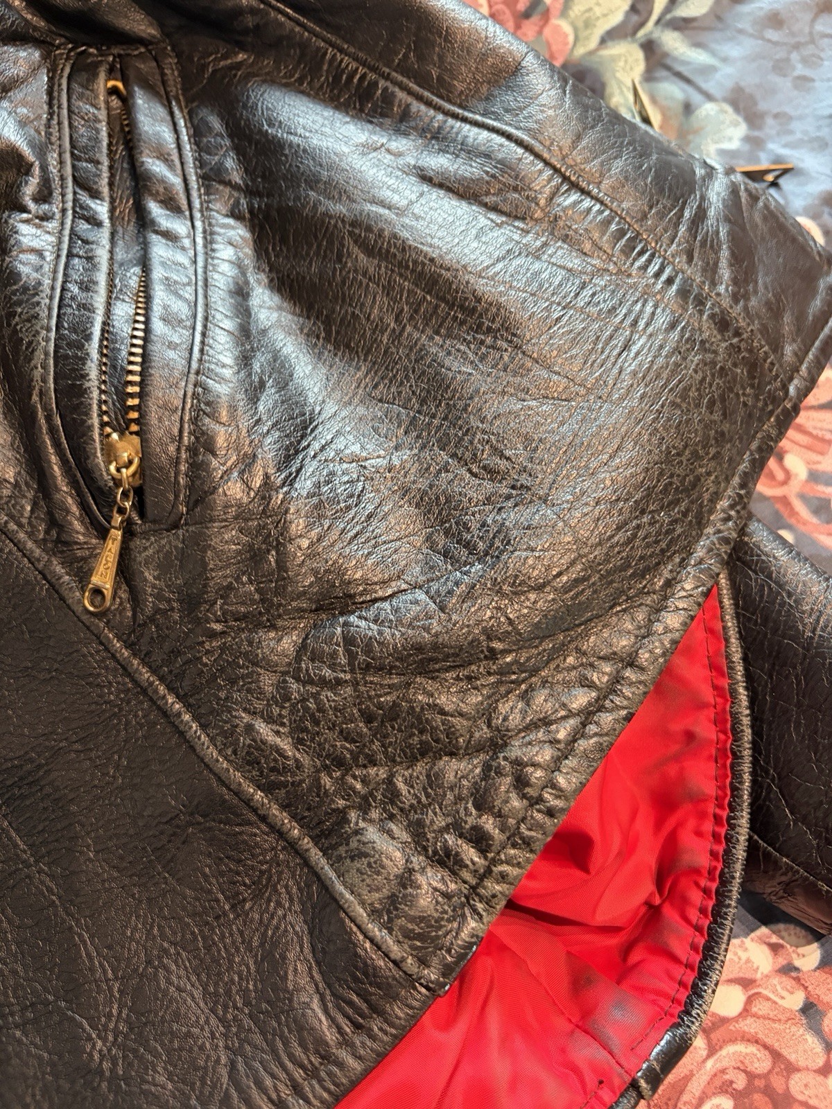 Incredible Vintage Women’s Leather Jacket Brass Hardware 38 Inch Chest