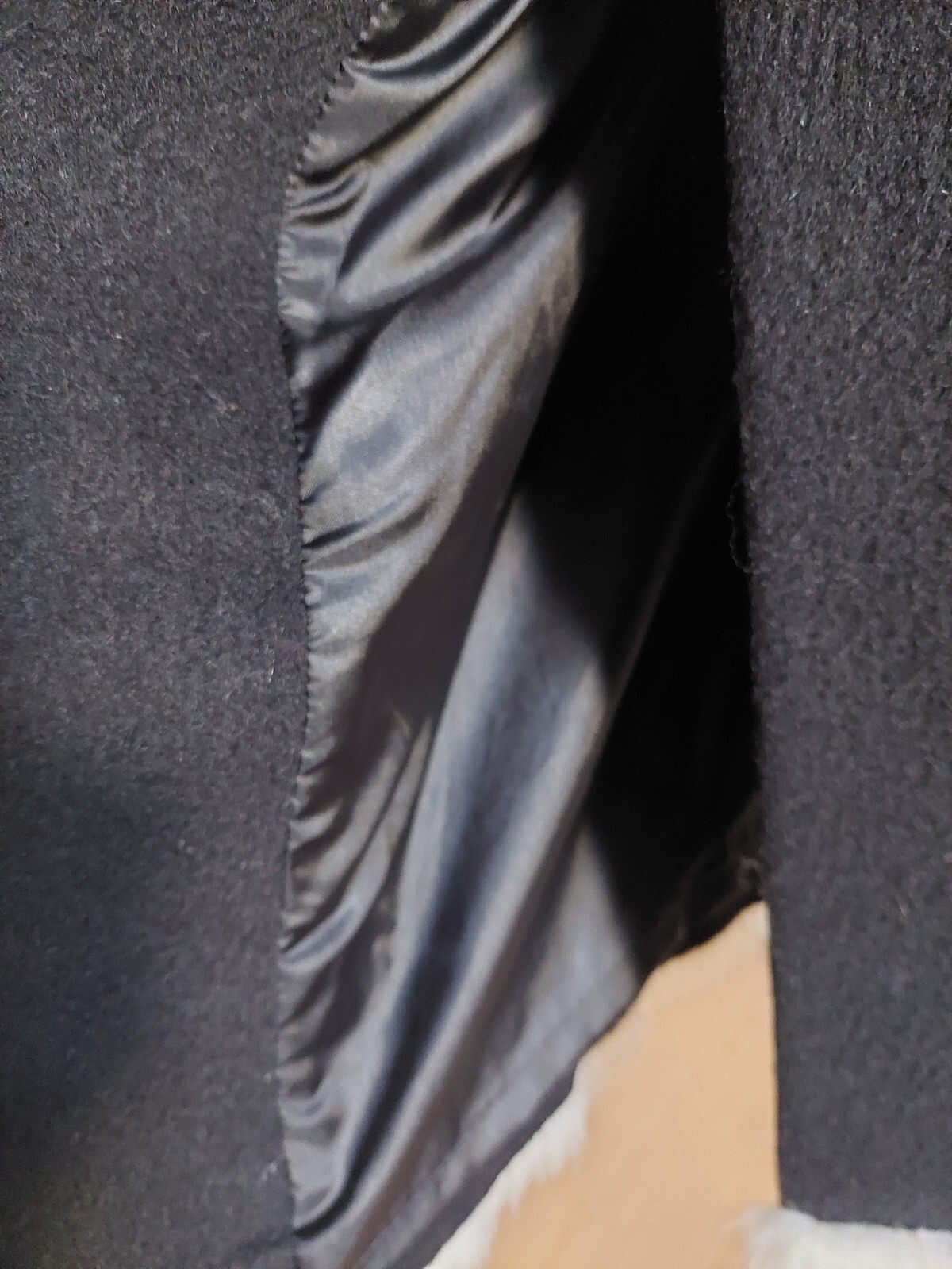 Vtg Wolfstaedter 1960’s Black Faux Fur Trim Swing Coat L Wool Lined MCM