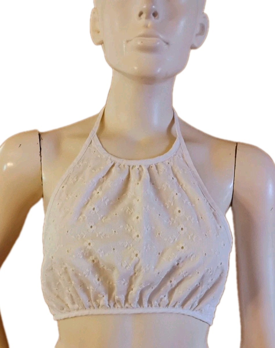 RARE VTG 70’s Cottagecore CHIC „King Kole” White Eyelet Hippie Halter XS
