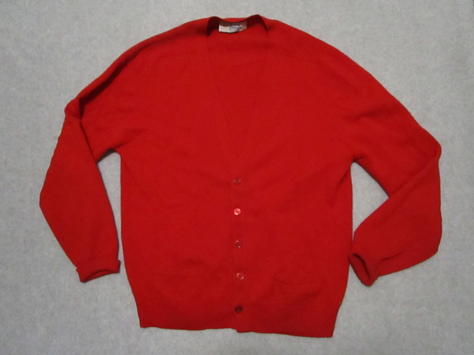 Pringle of Scotland Cardigan Mens XL Red Wool V Neck Sweater Button 46