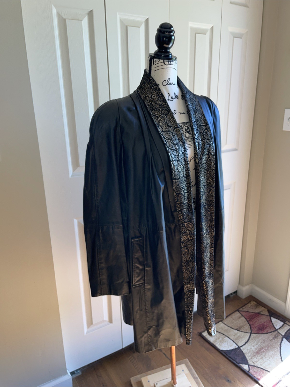 Vintage Northside Leather Coat Woman’s M Black Swing Long Line Open Front